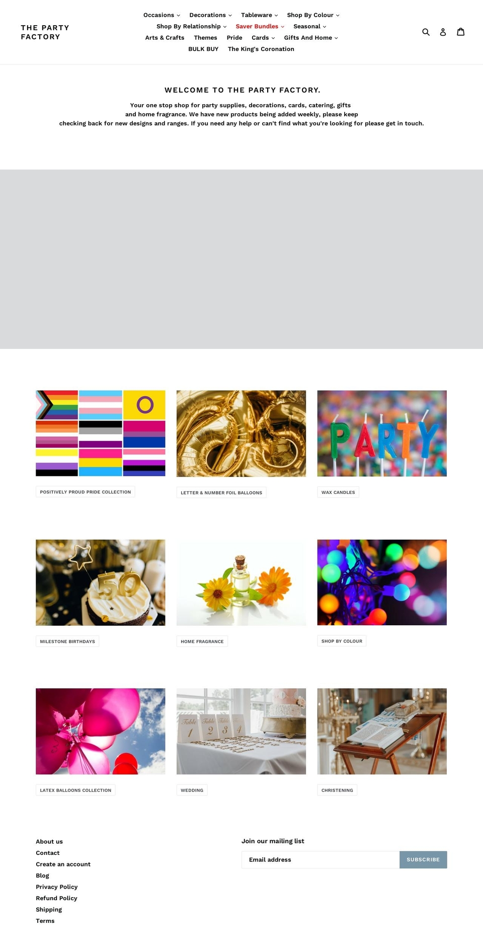 thepartyfactory.co.uk shopify website screenshot