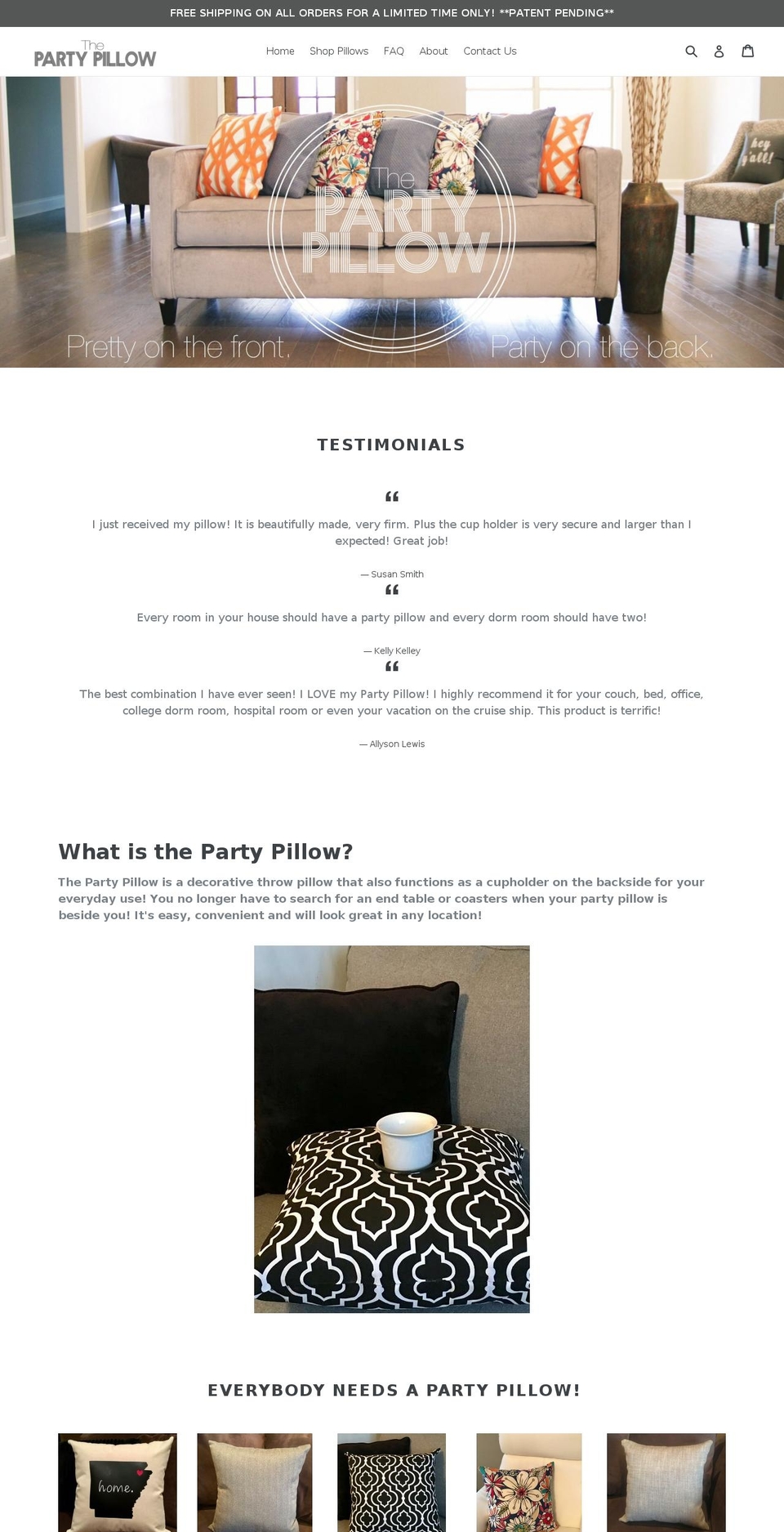 thepartypillow.com shopify website screenshot