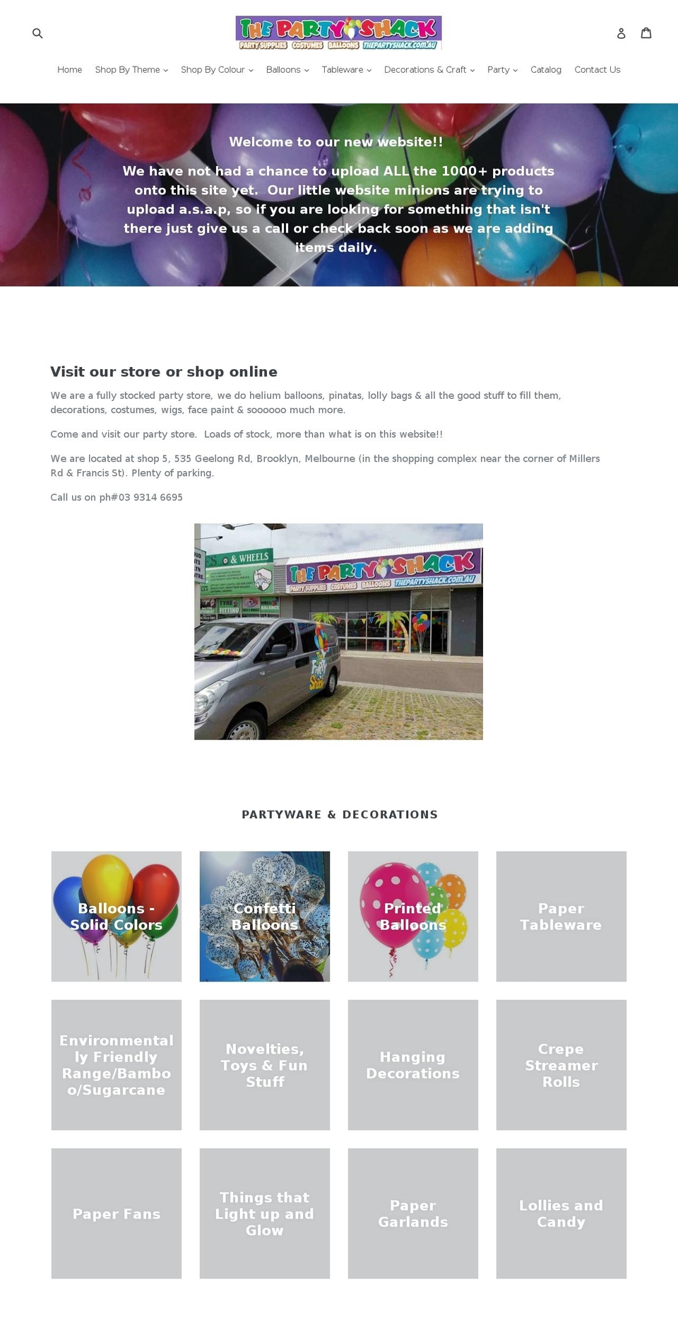 thepartyshack.com.au shopify website screenshot