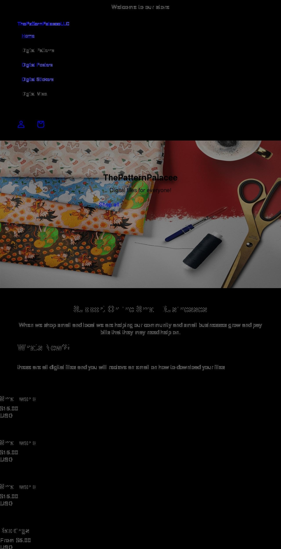 thepatternpalacee.com shopify website screenshot