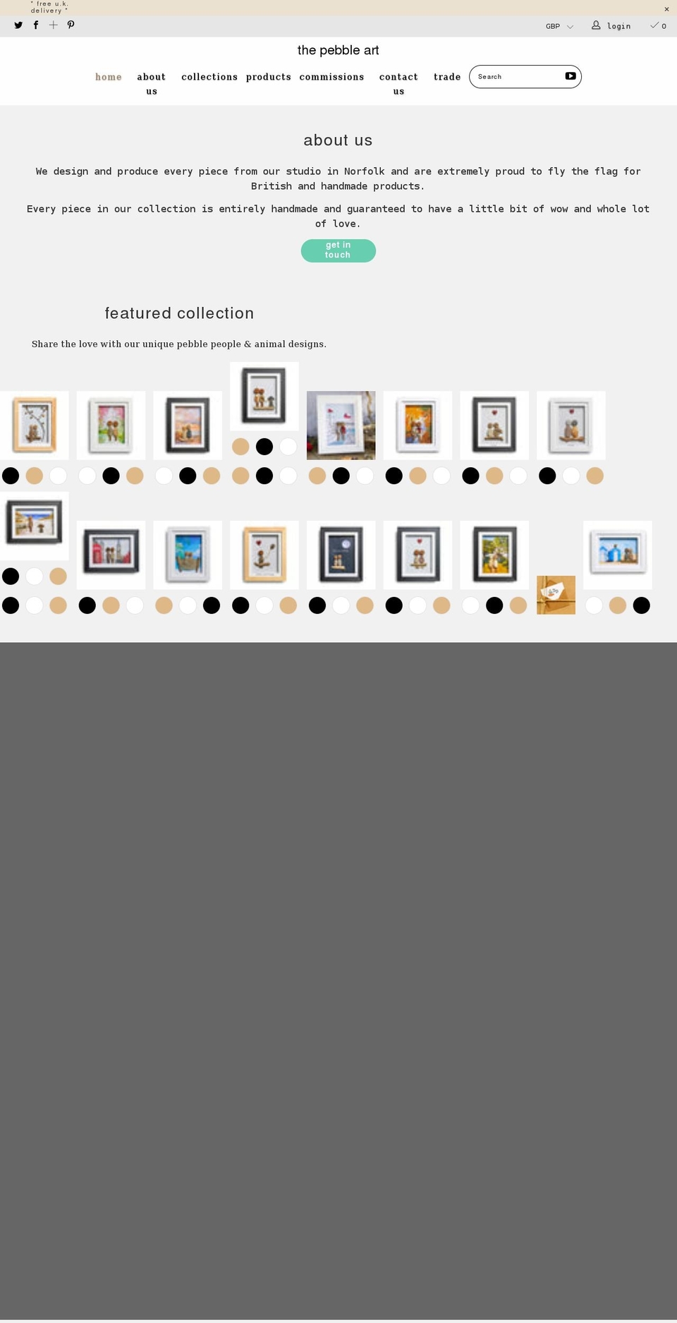 thepebbleart.com — Shopify storefront screenshot
