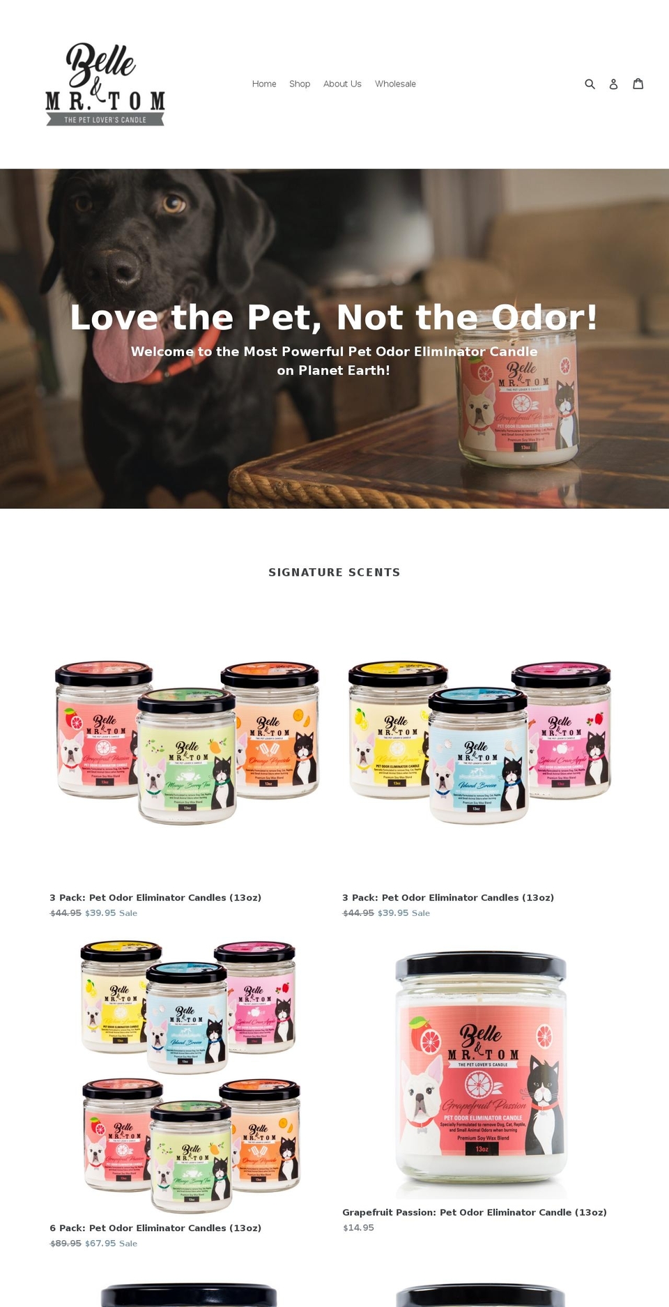 thepetloverscandle.com shopify website screenshot