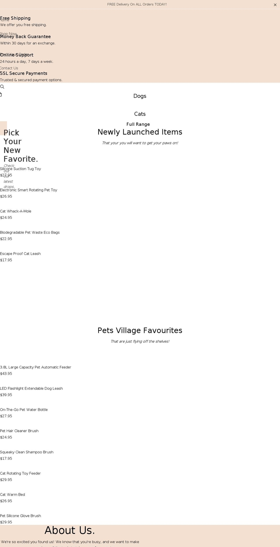 thepetsvillage.com shopify website screenshot