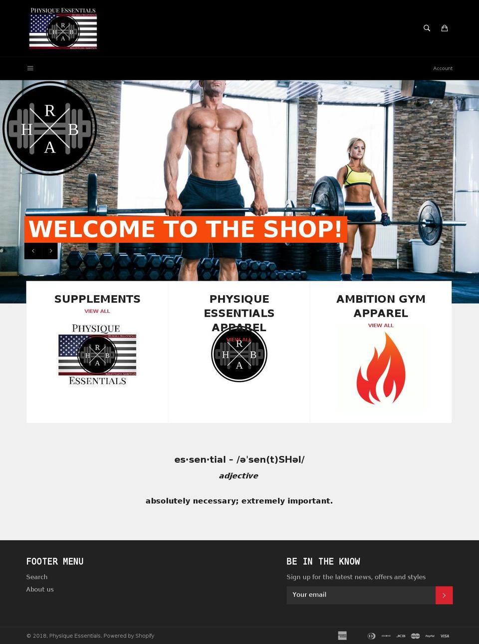 thephysiqueessentials.com shopify website screenshot