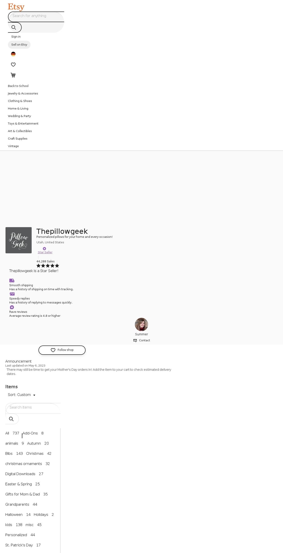 Updated copy of Craft Shopify theme site example thepillowgeek.com