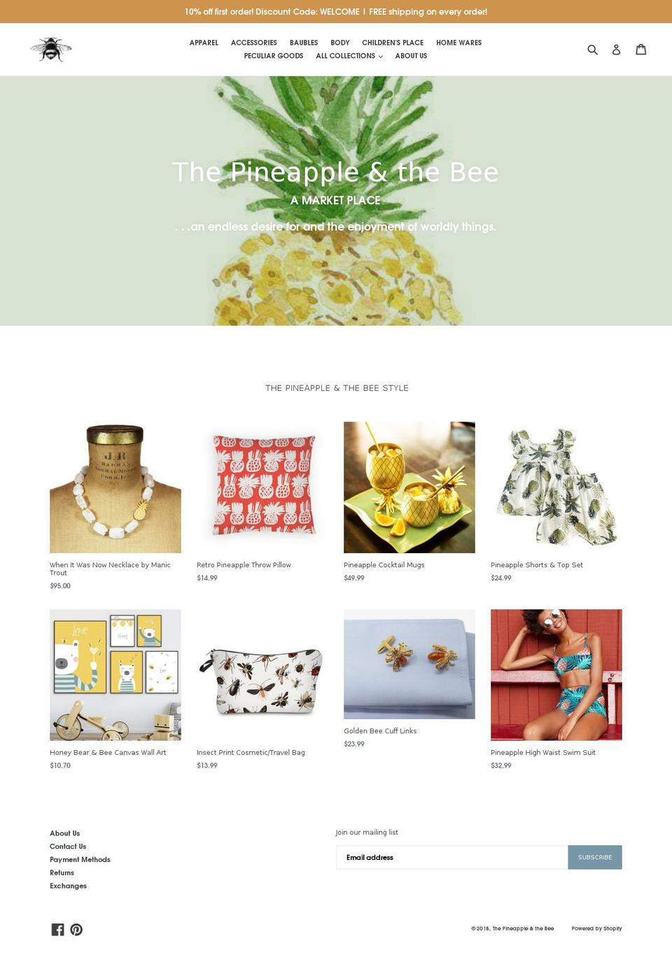 thepineappleandthebee.com shopify website screenshot