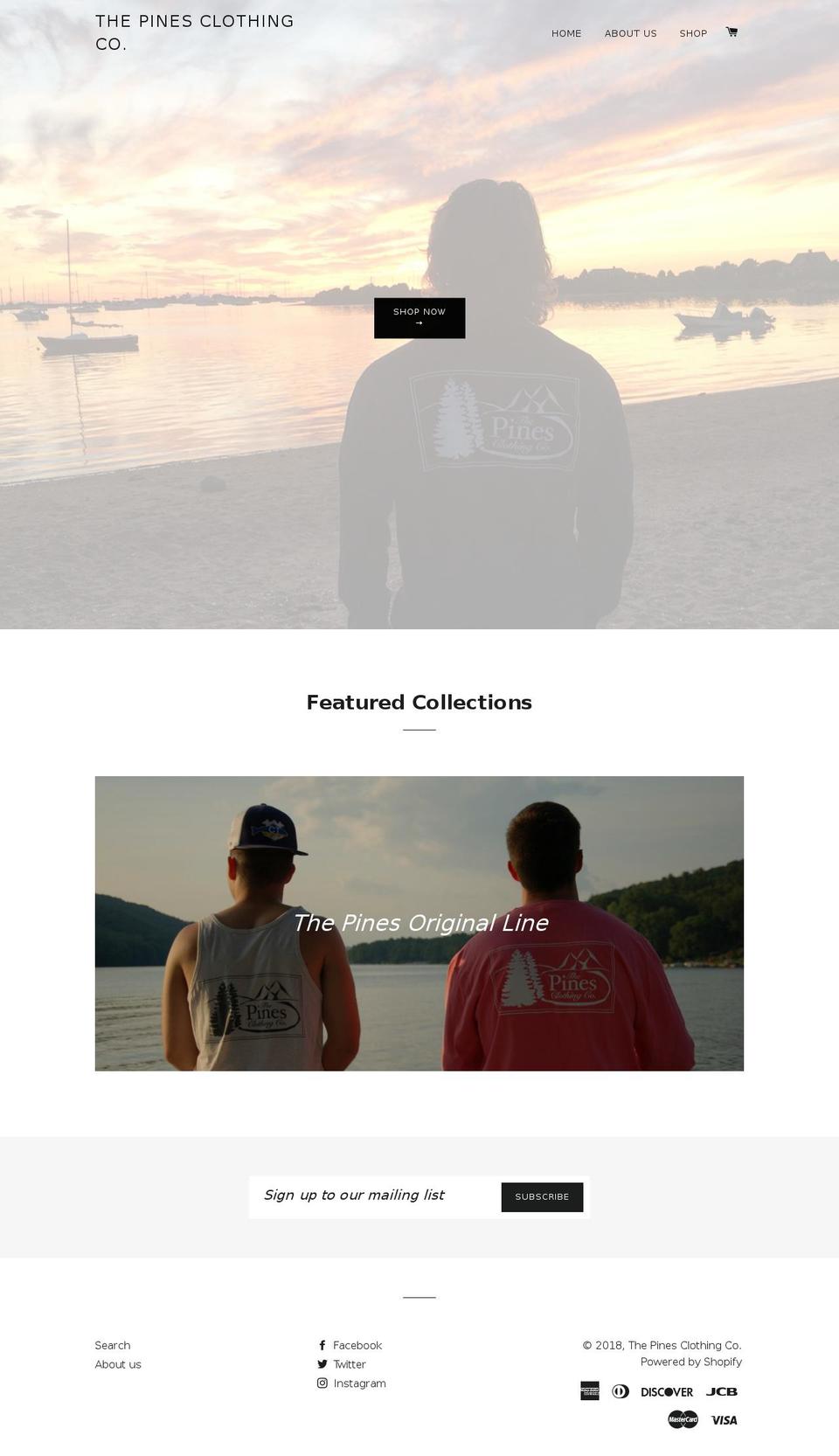 thepinesclothingco.com shopify website screenshot