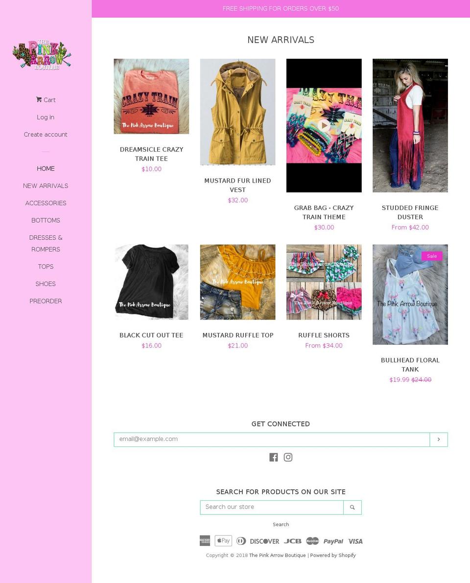 thepinkarrowboutique.com — Shopify storefront screenshot