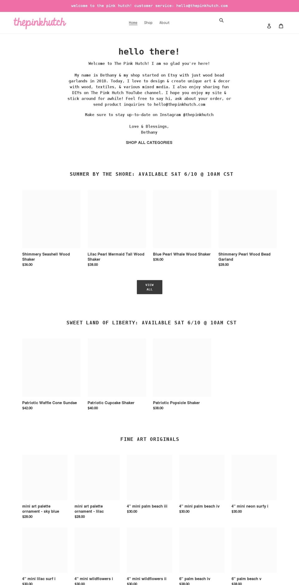 thepinkhutch.com shopify website screenshot