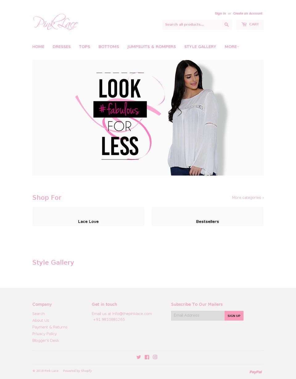 thepinklace.com — Shopify storefront screenshot