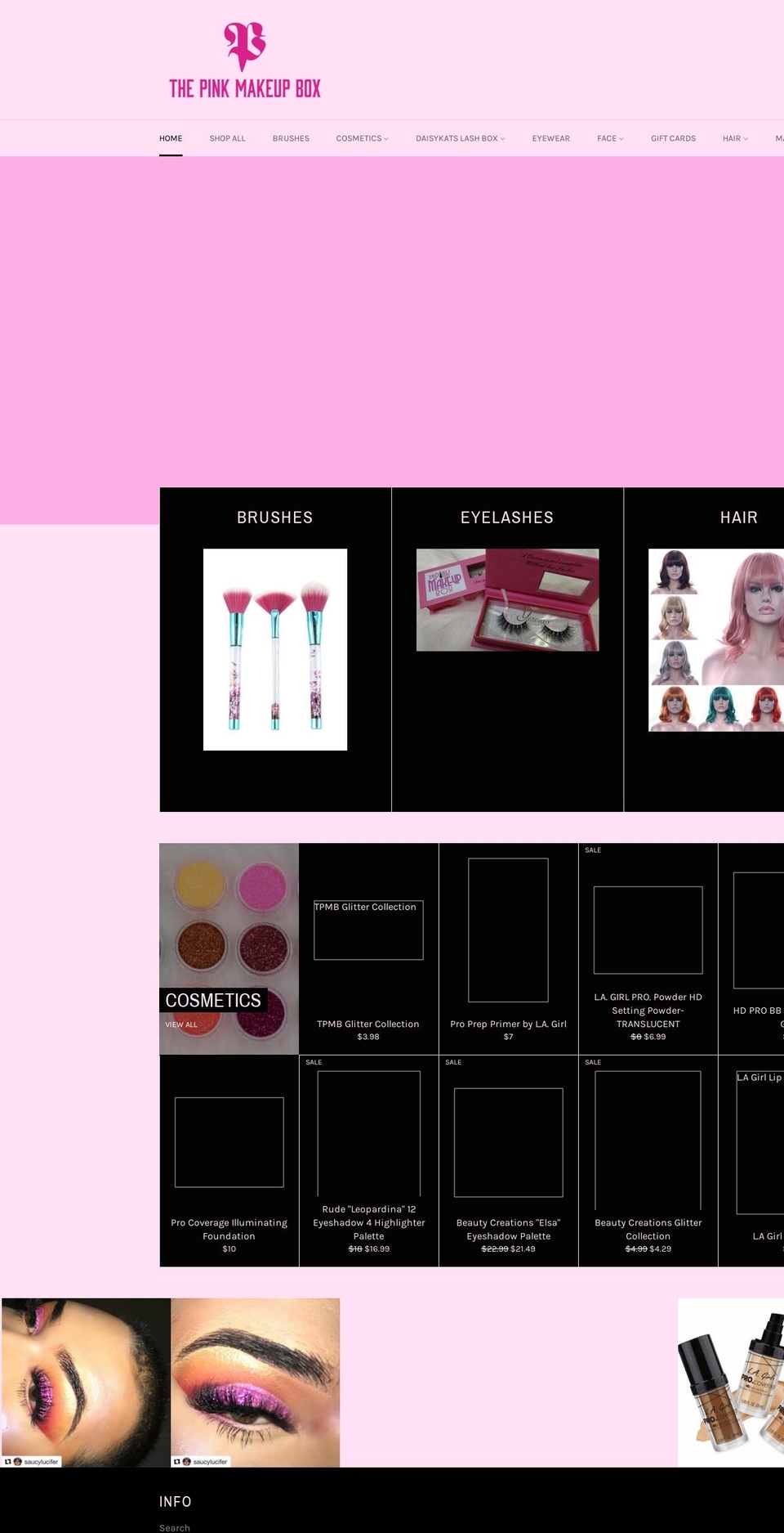 thepinkmakeupbox.com shopify website screenshot