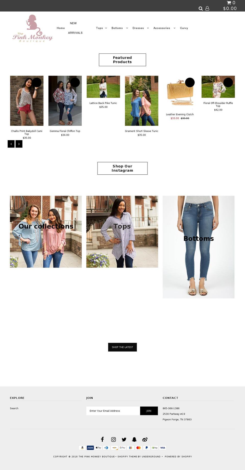 thepinkmonkeyboutique.com — Shopify storefront screenshot
