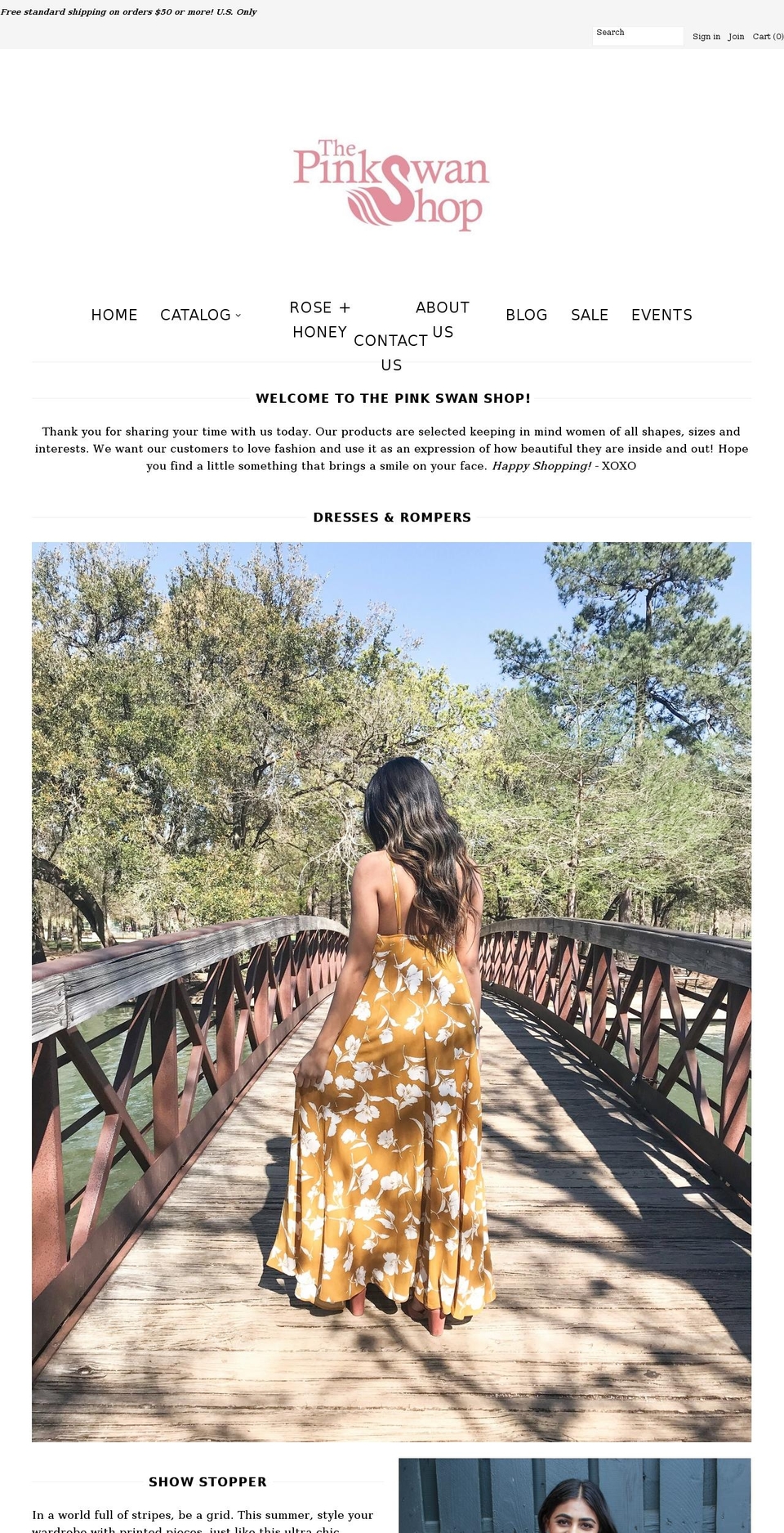 thepinkswanshop.com — Shopify storefront screenshot
