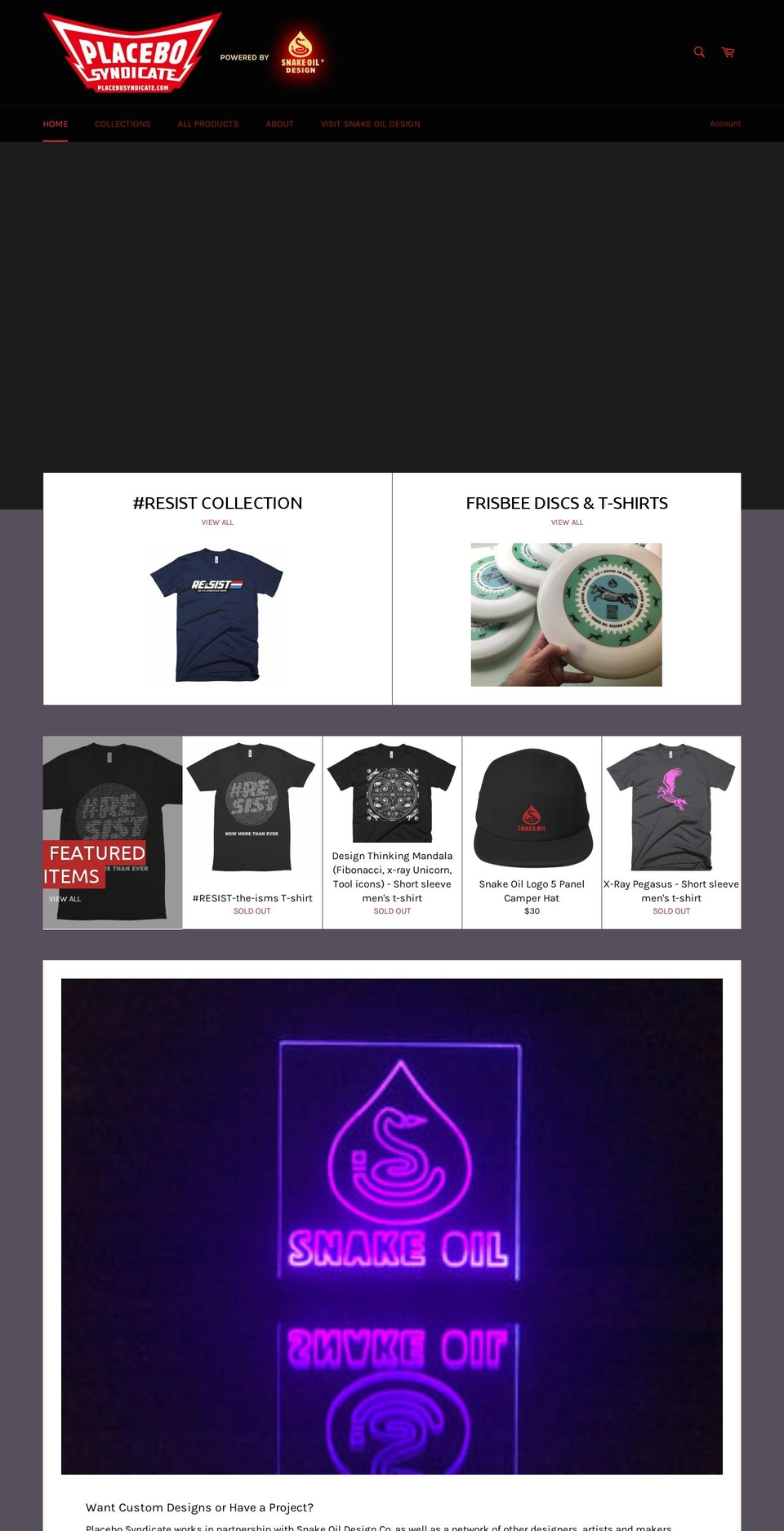 theplacebosyndicate.com shopify website screenshot