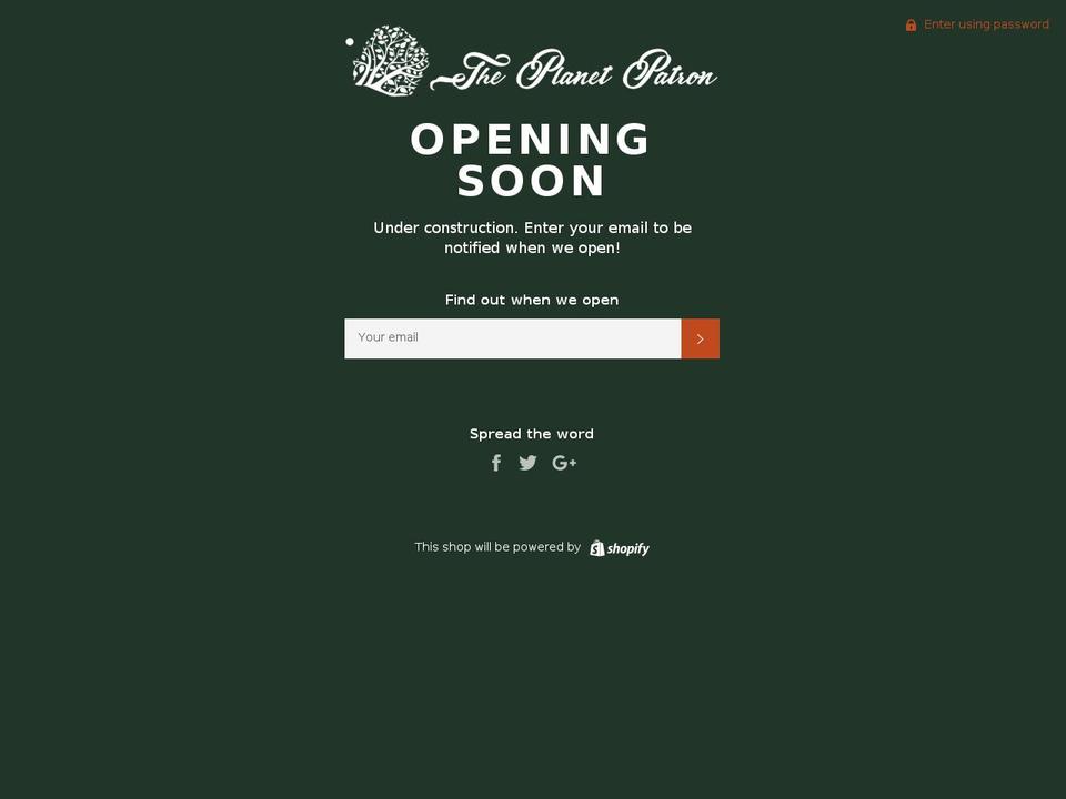 theplanetpatron.com shopify website screenshot