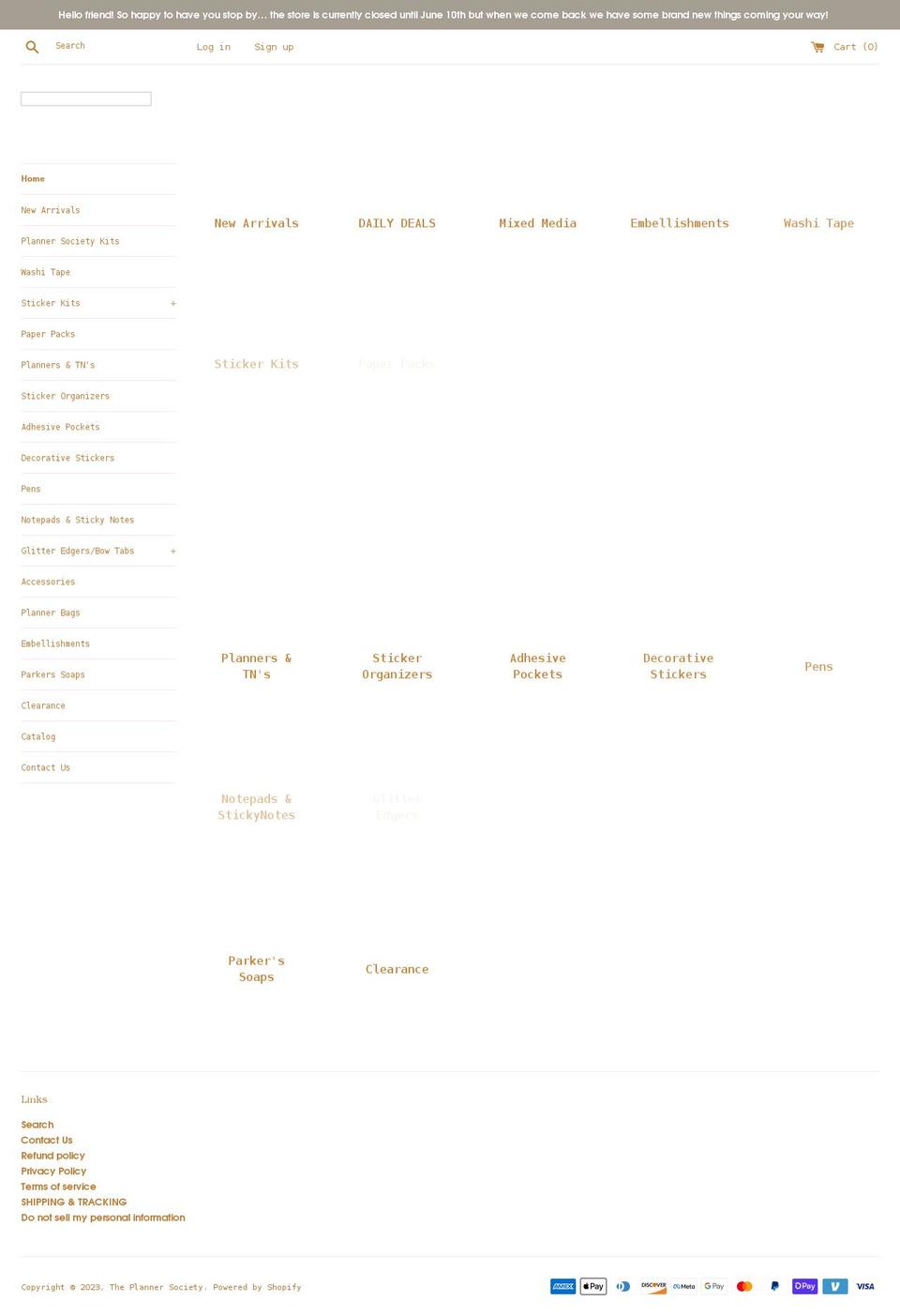 theplannersocietyshop.com shopify website screenshot