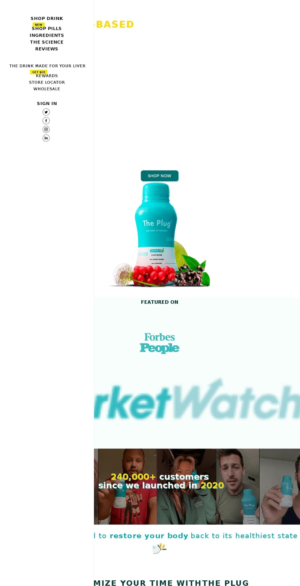 theplugdrink.com shopify website screenshot