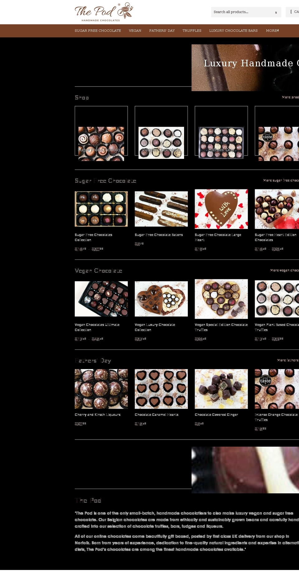 thepodchocolates.co.uk shopify website screenshot