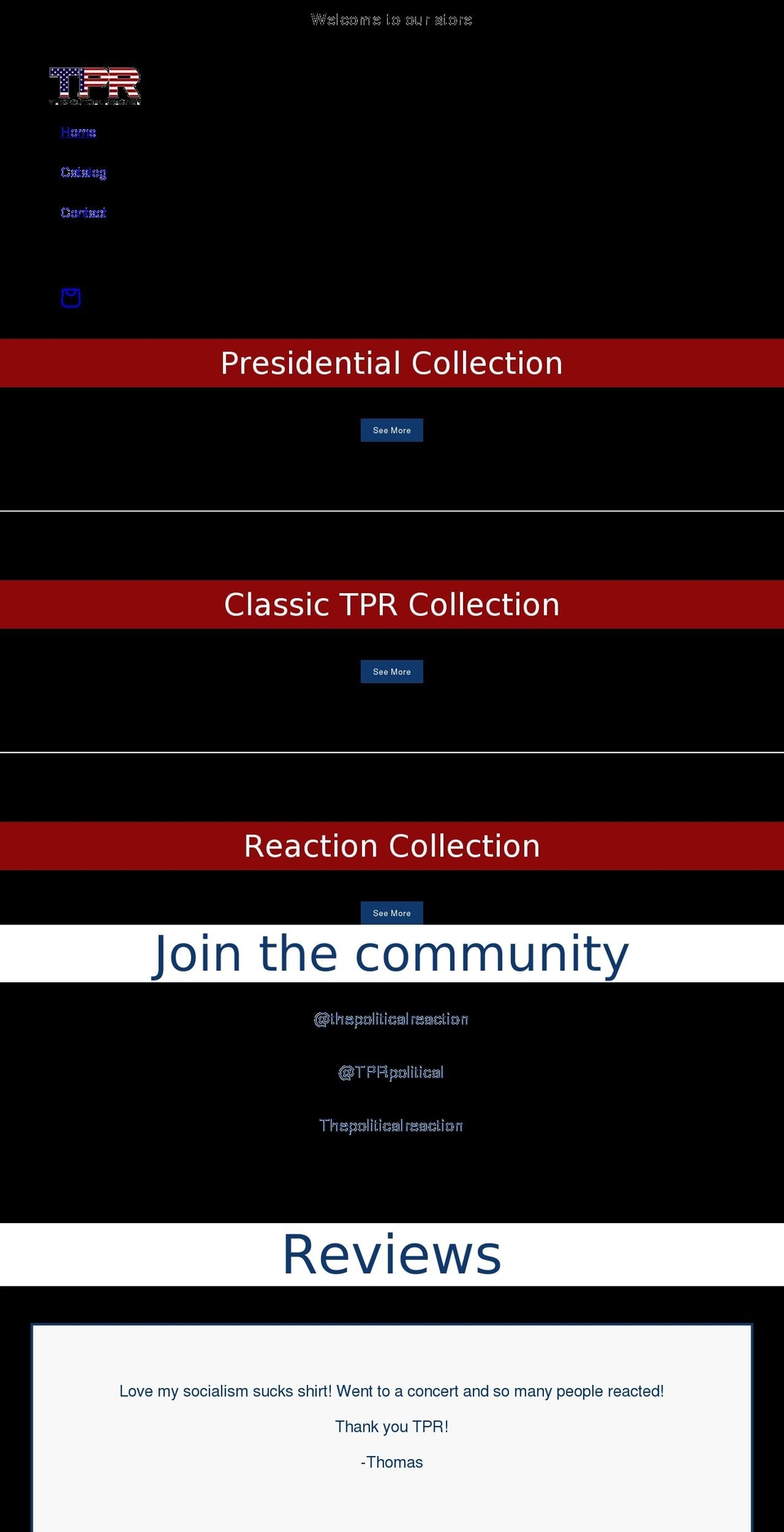 thepoliticalreaction.com shopify website screenshot