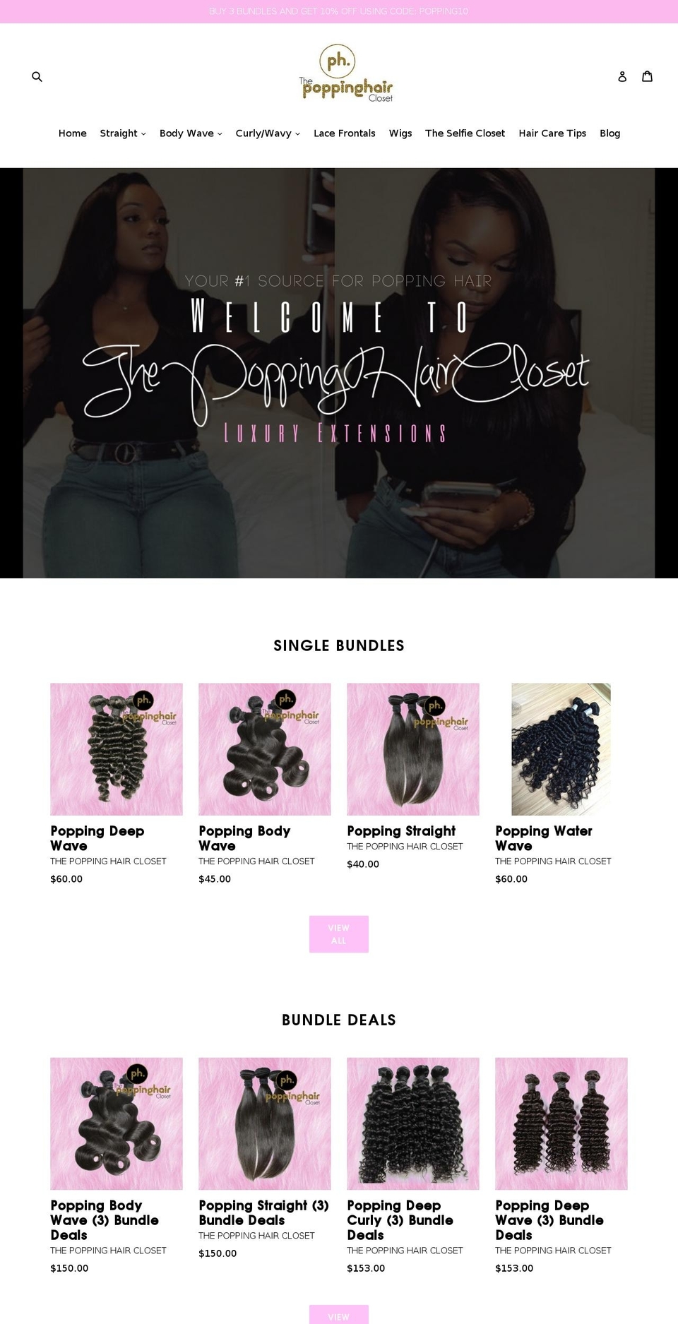thepoppinghaircloset.com — Shopify storefront screenshot