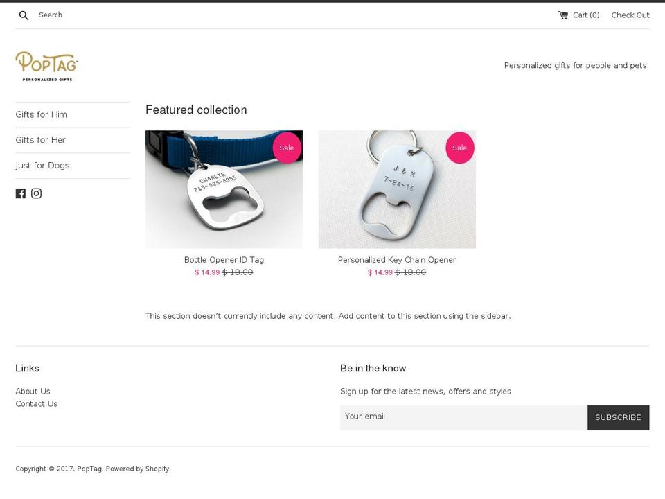 thepoptag.com shopify website screenshot