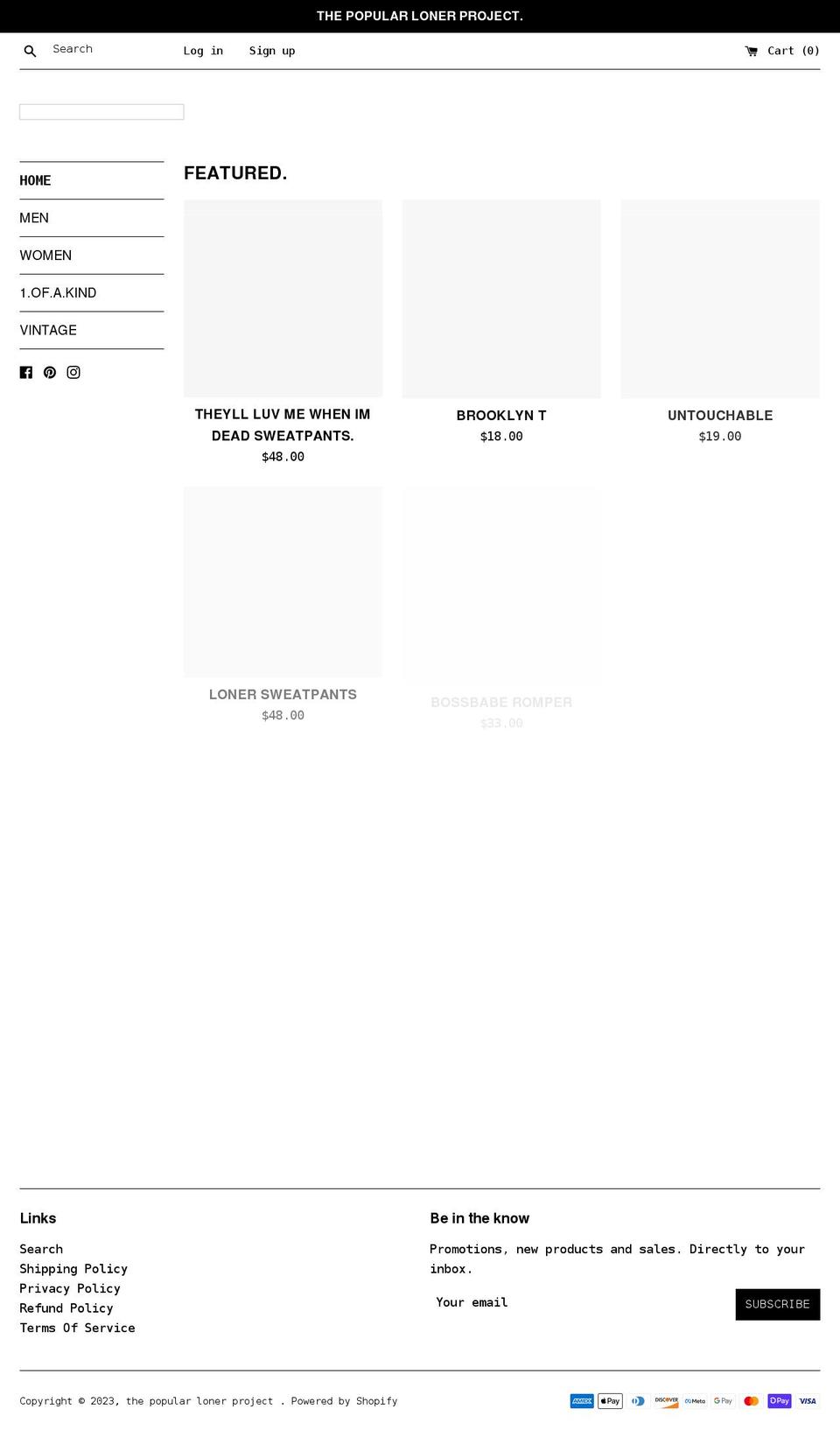 thepopularlonerproject.com shopify website screenshot
