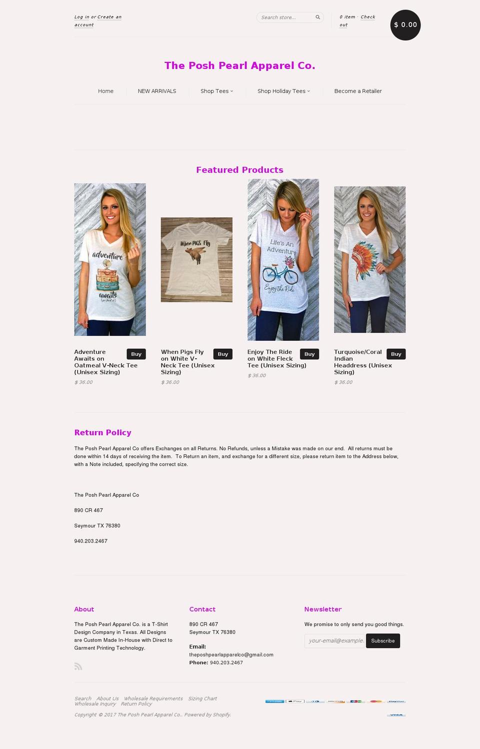 theposhpearlapparelco.com shopify website screenshot