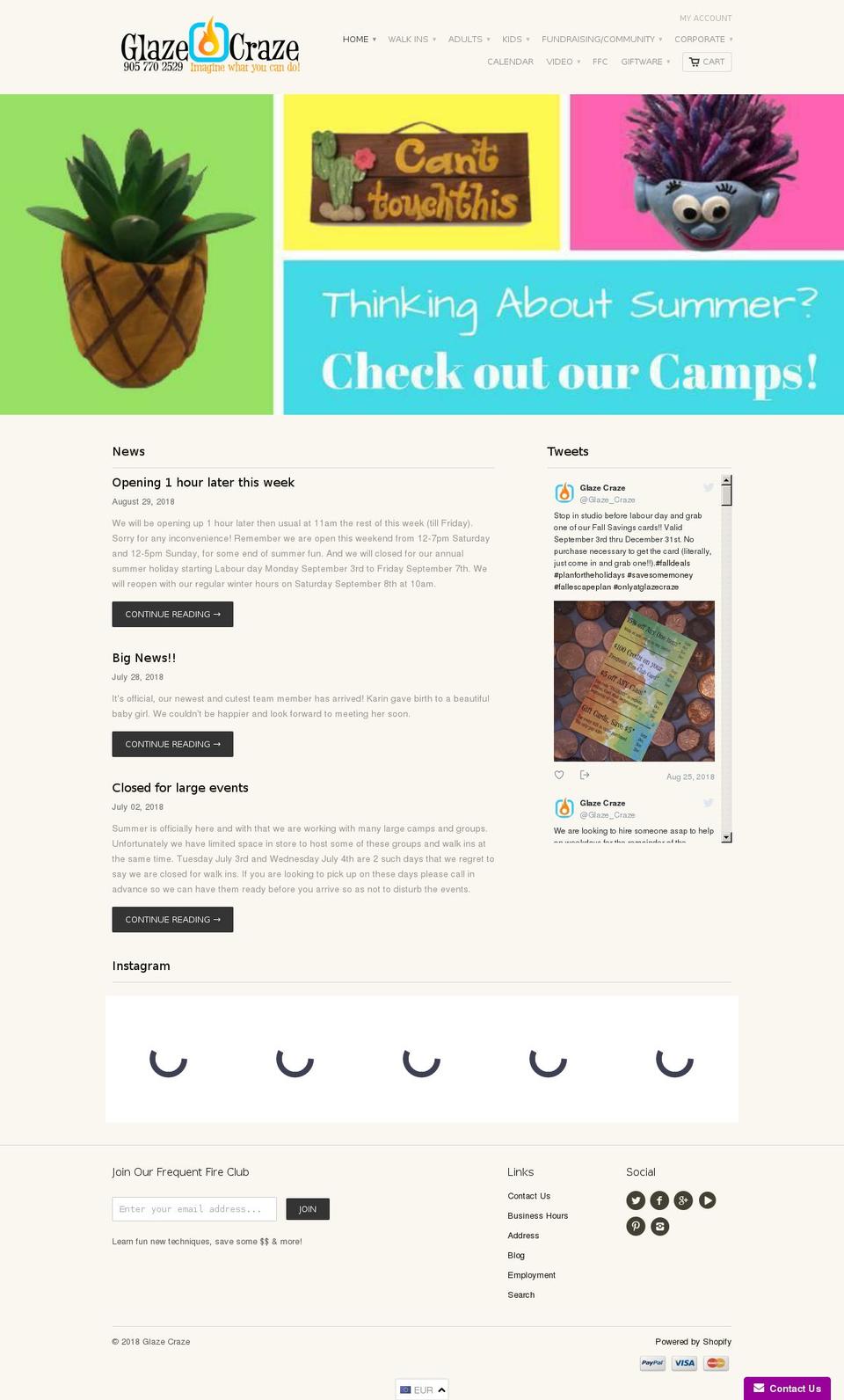thepotterypaintingplace.ca shopify website screenshot