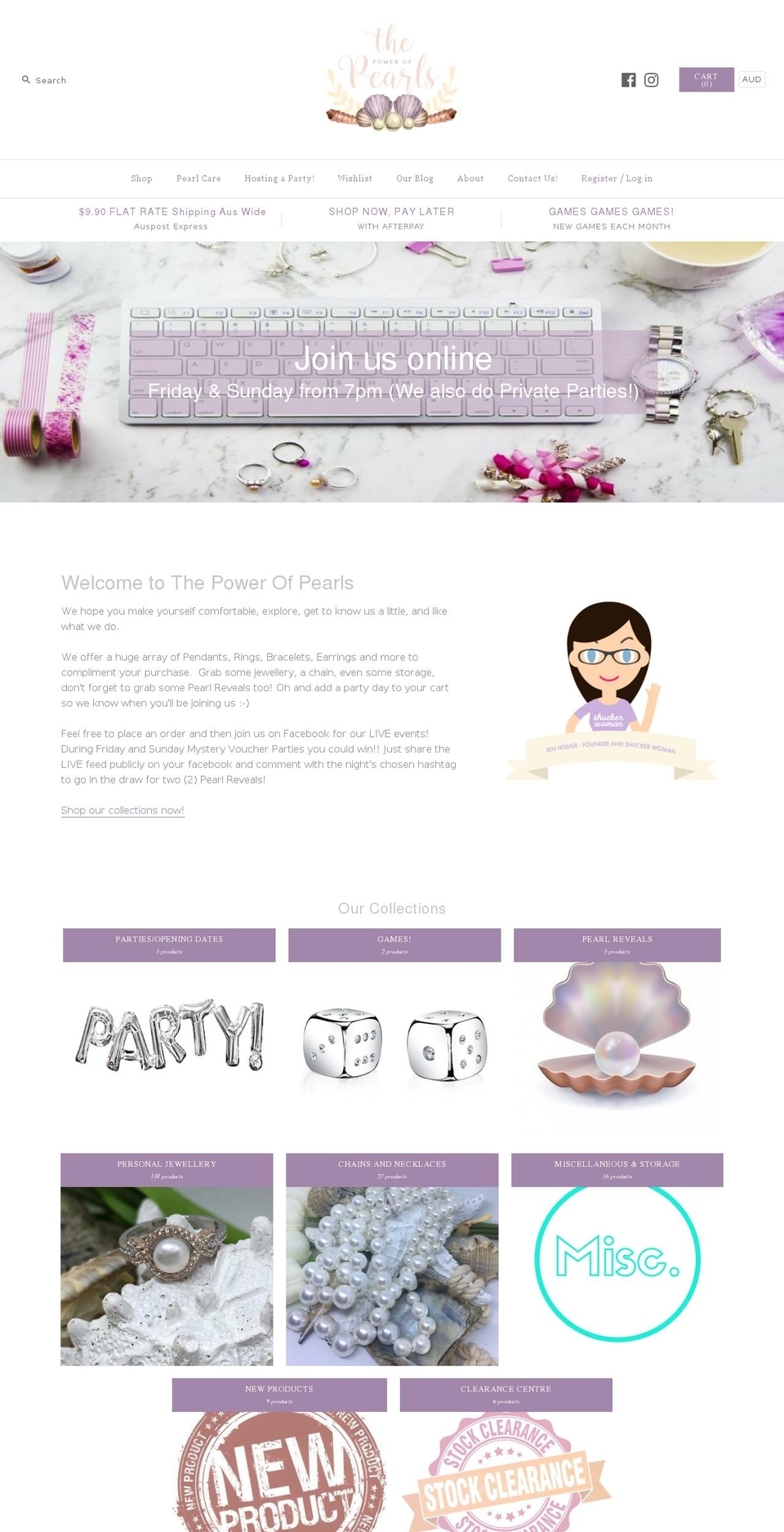 thepowerofpearls.net shopify website screenshot