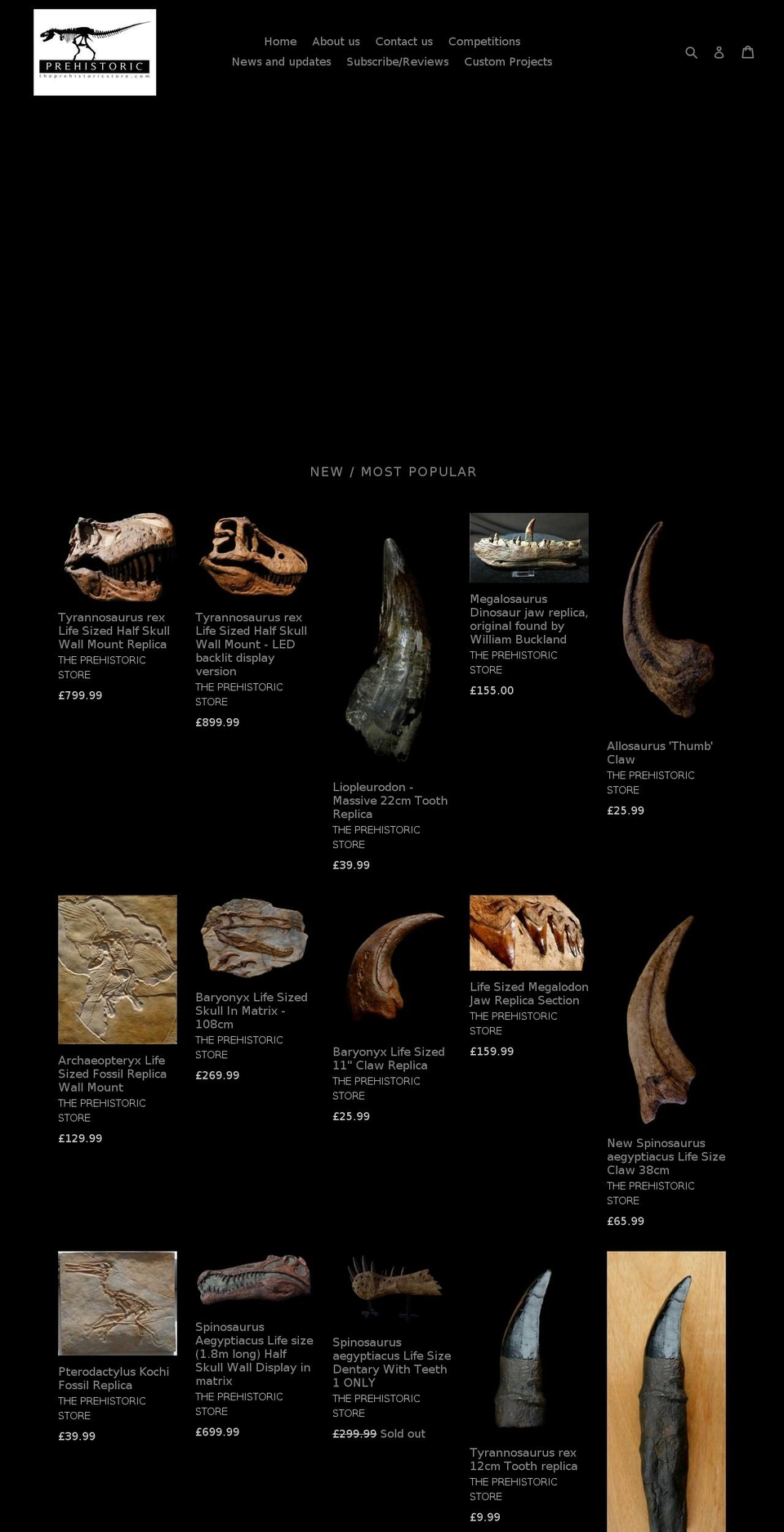 theprehistoricstore.com — Shopify storefront screenshot