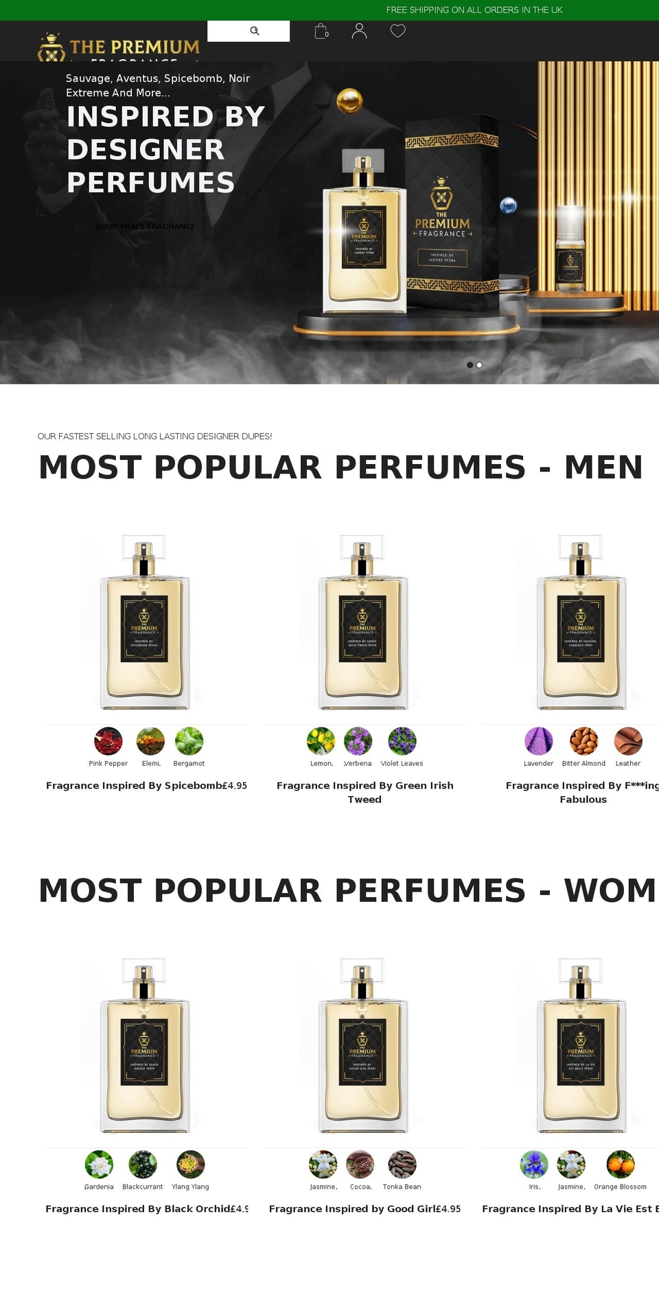 thepremiumfragrance.co.uk shopify website screenshot