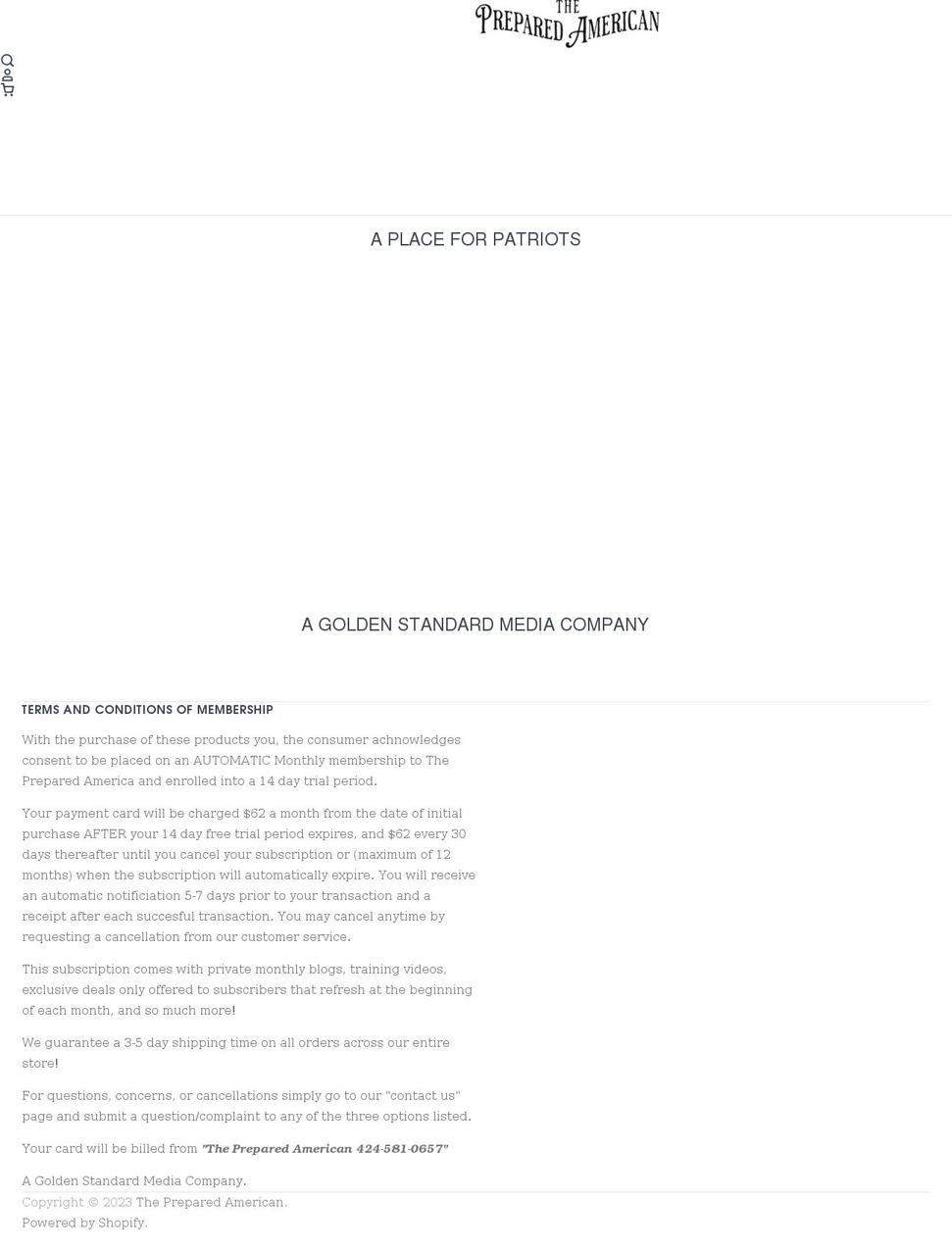 thepreparedamerican.com shopify website screenshot
