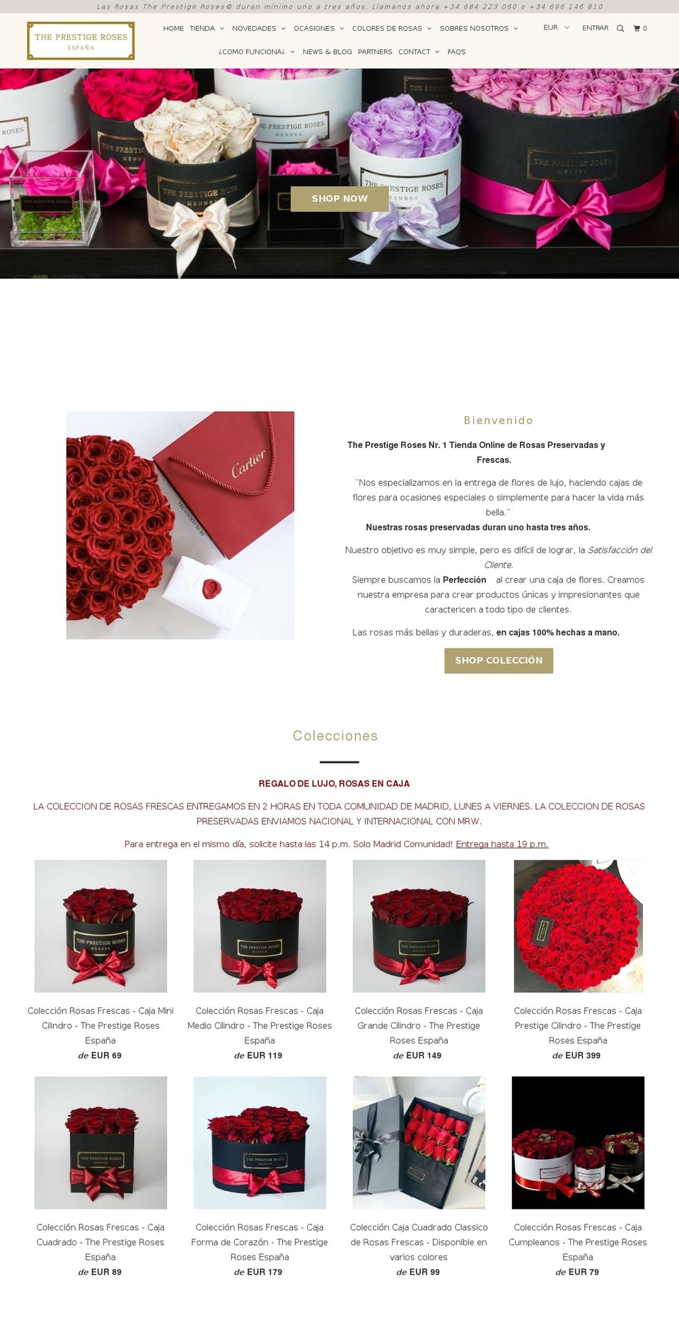 theprestigeroses.com — Shopify storefront screenshot