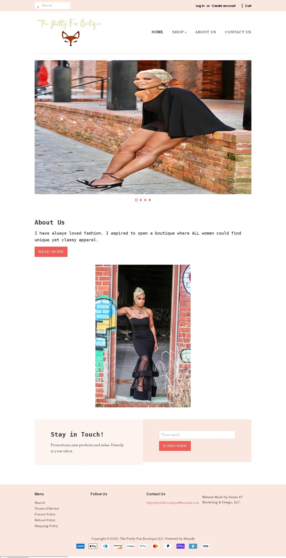 theprettyfoxboutique.com shopify website screenshot