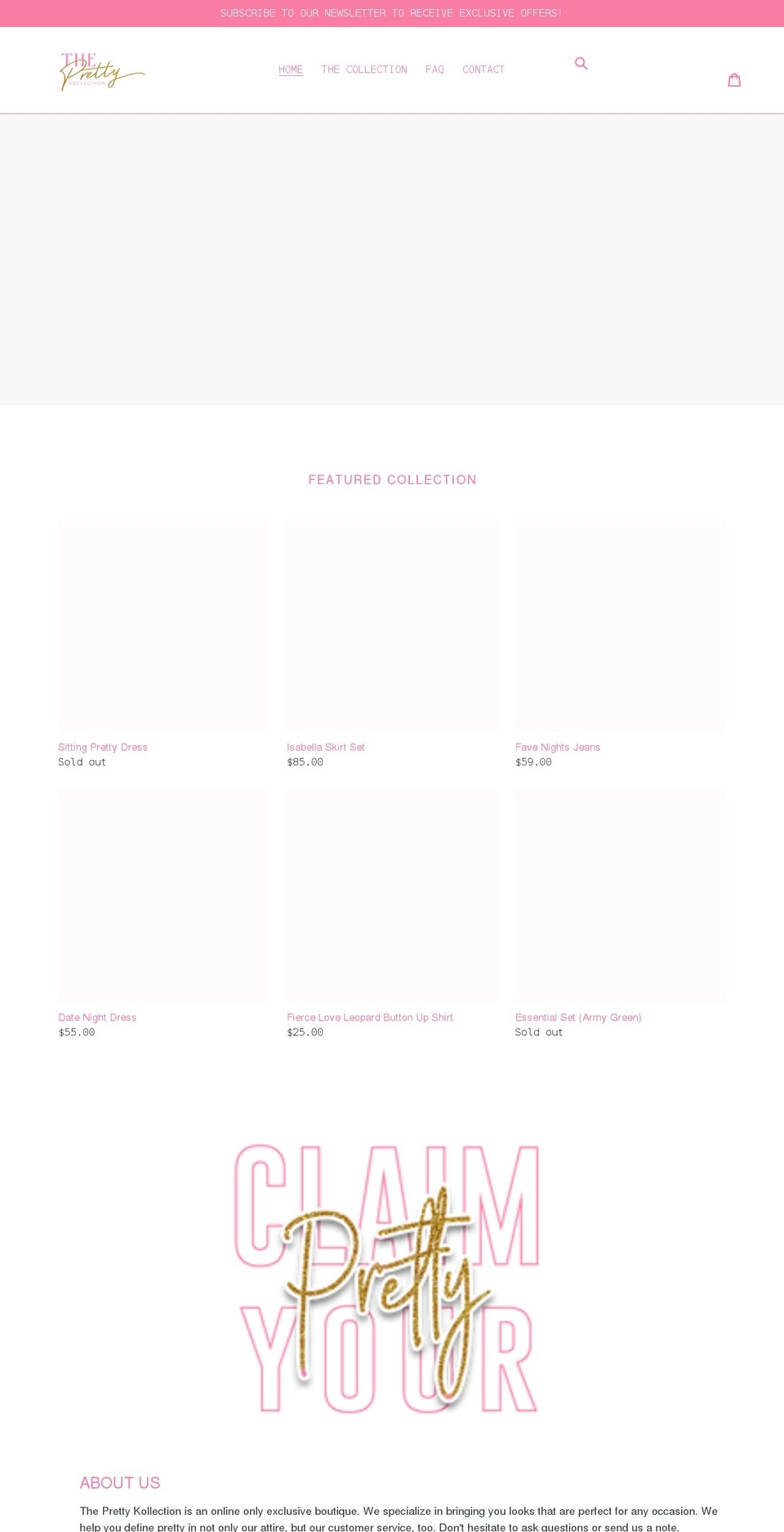 theprettykollection.com shopify website screenshot