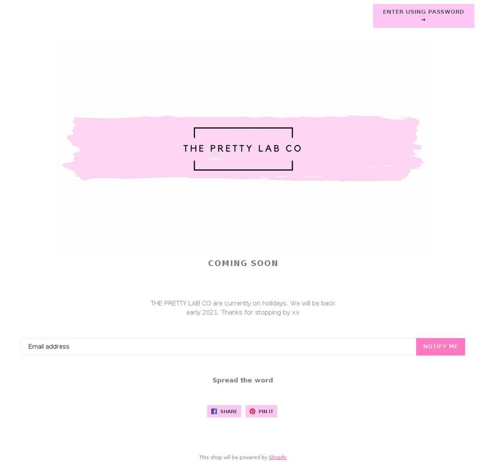 theprettylabco.com.au shopify website screenshot