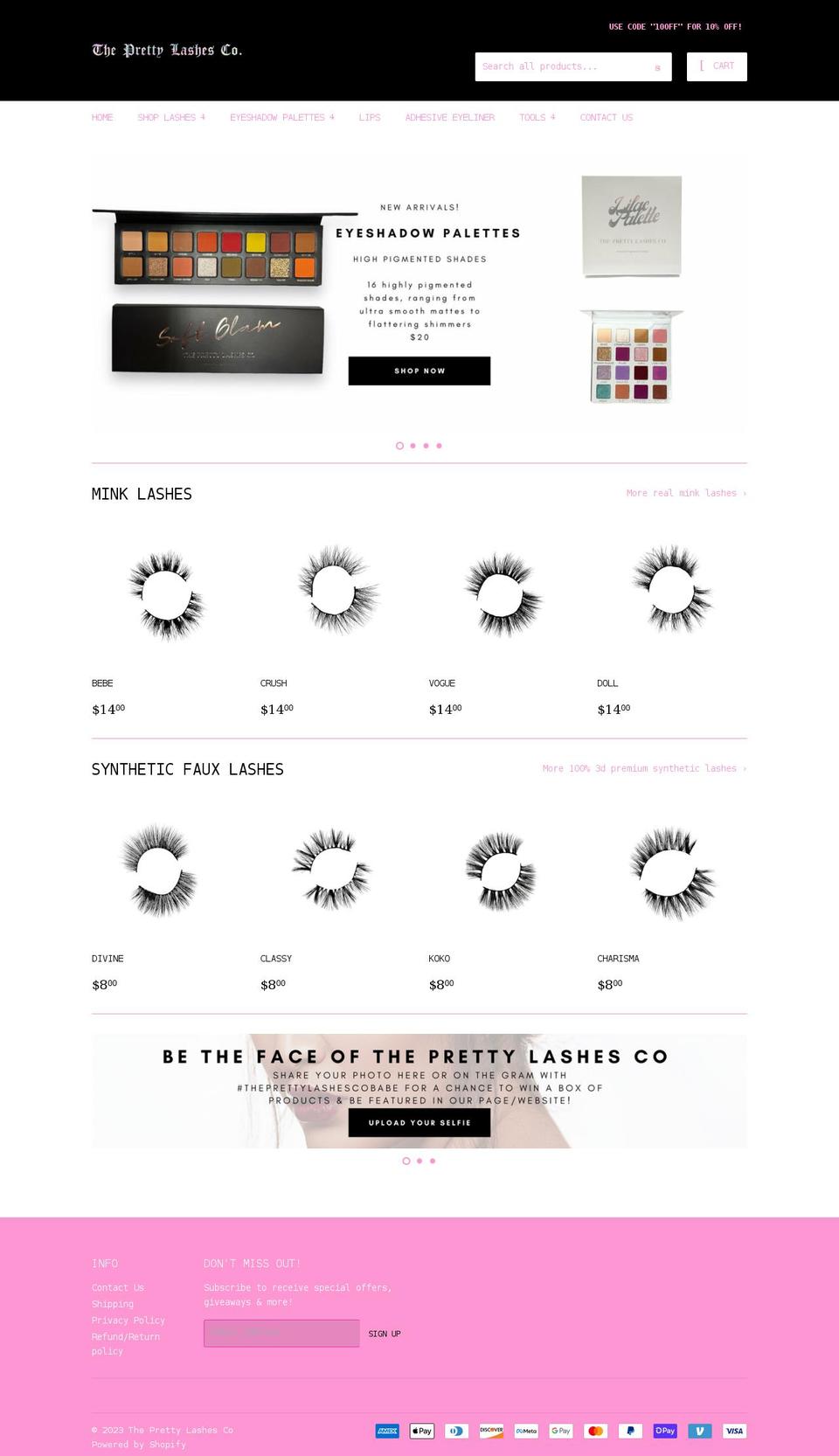 theprettylashesco.com shopify website screenshot