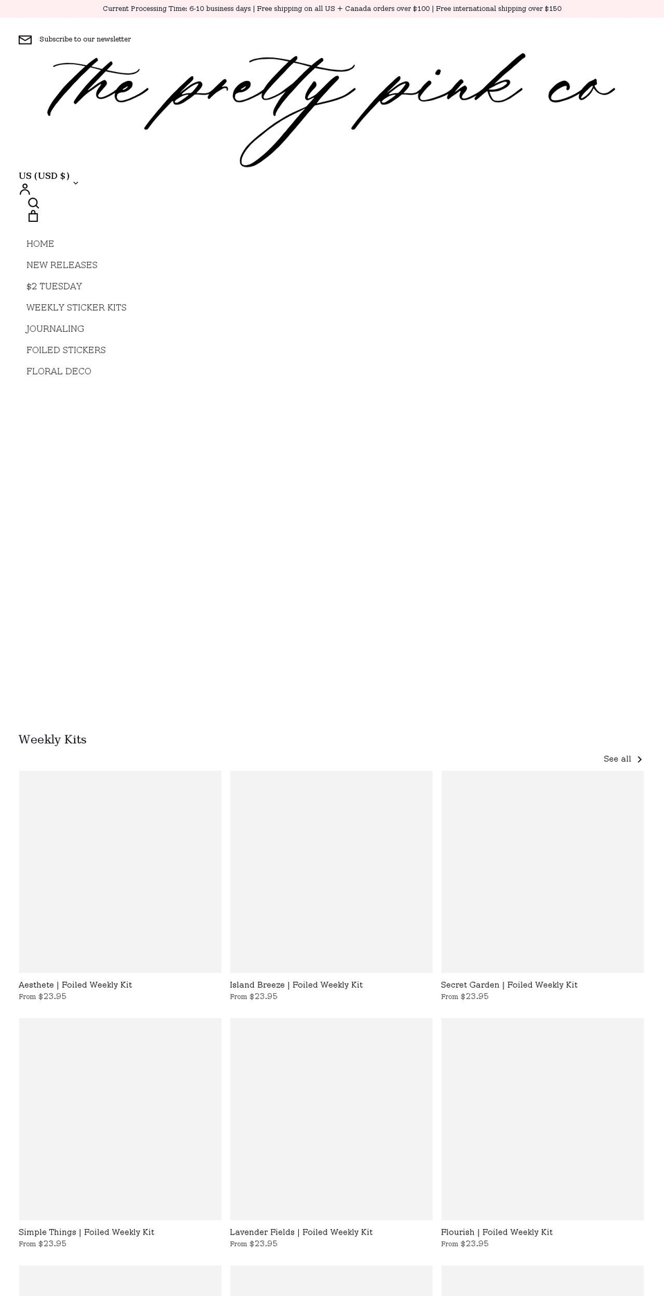 theprettypinkco.com shopify website screenshot