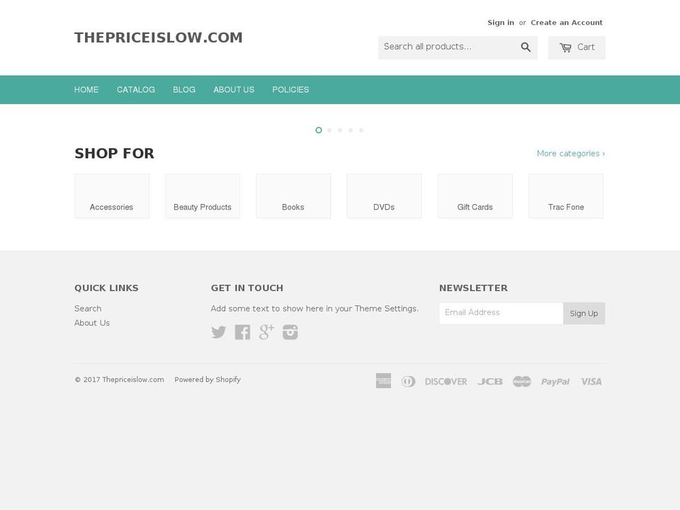 thepriceislow.com shopify website screenshot