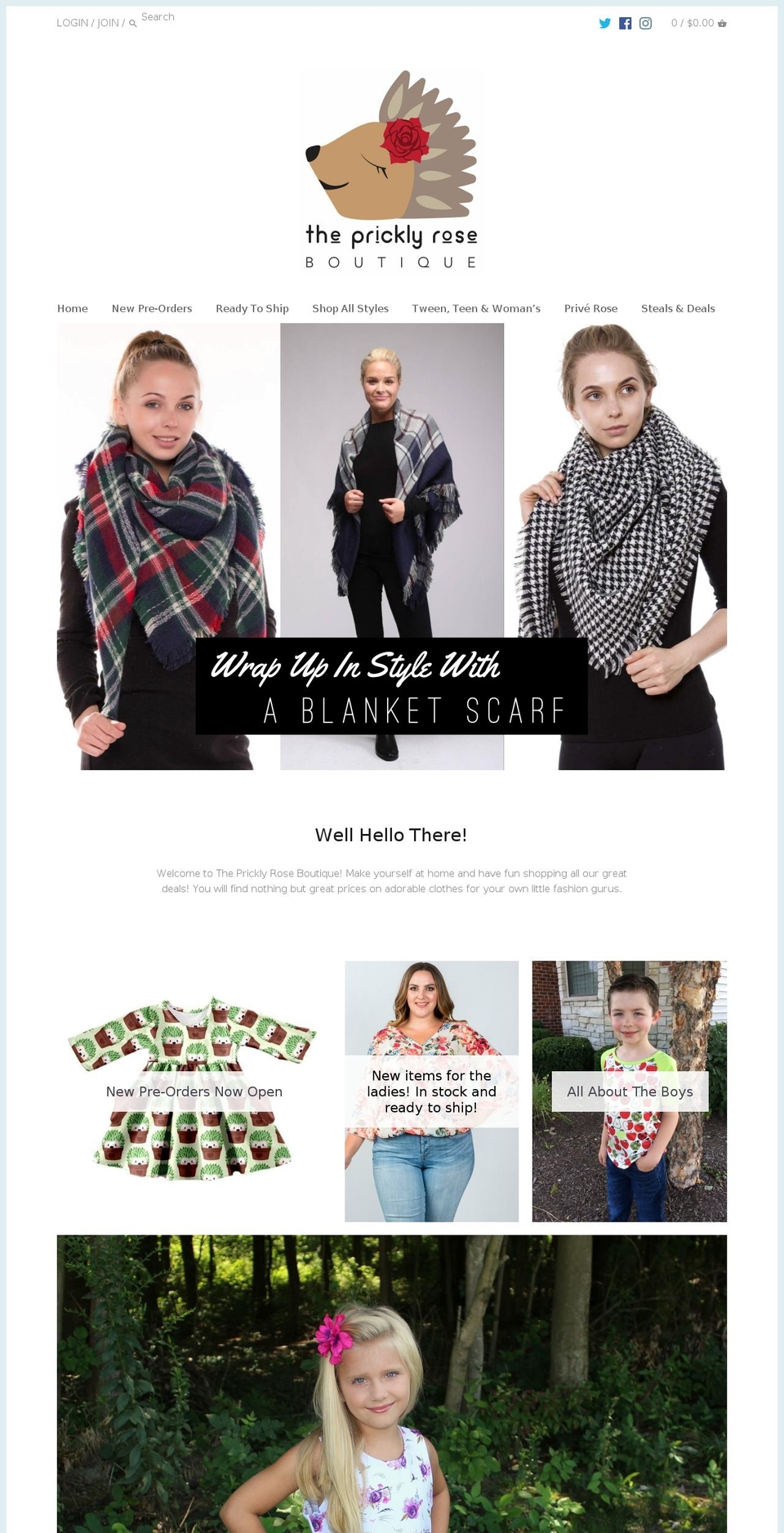 thepricklyroseboutique.com — Shopify storefront screenshot