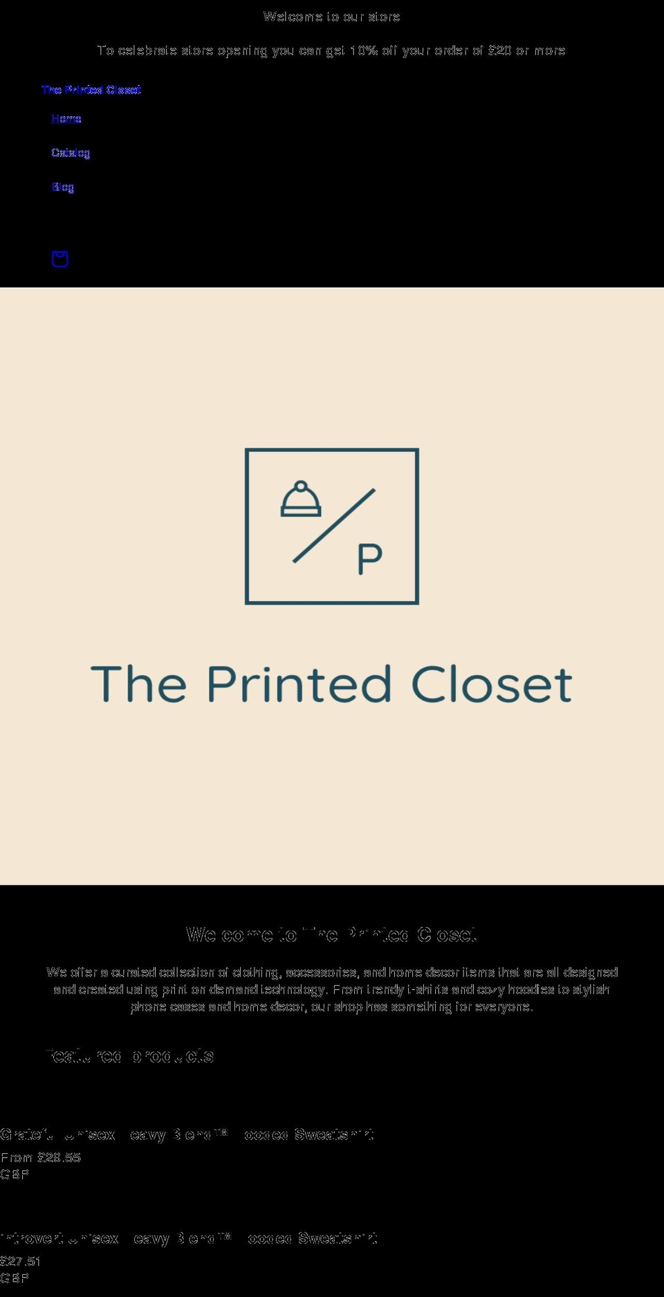 theprintedcloset.com shopify website screenshot