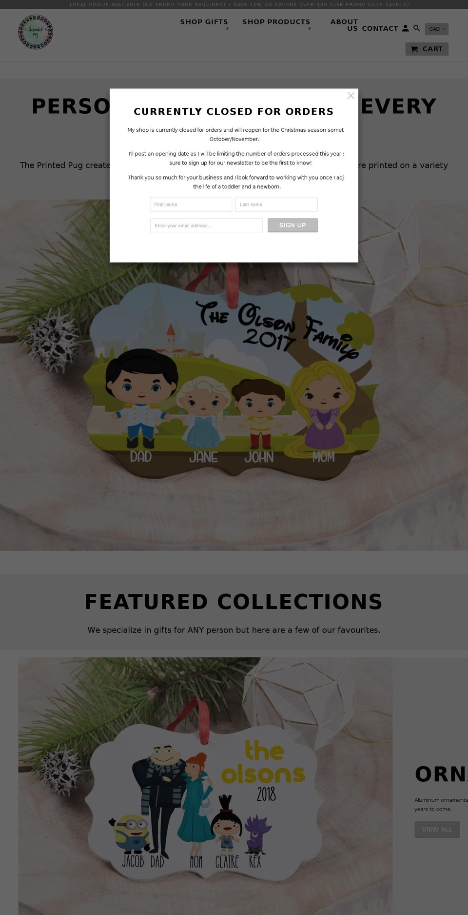 theprintedpug.com — Shopify storefront screenshot