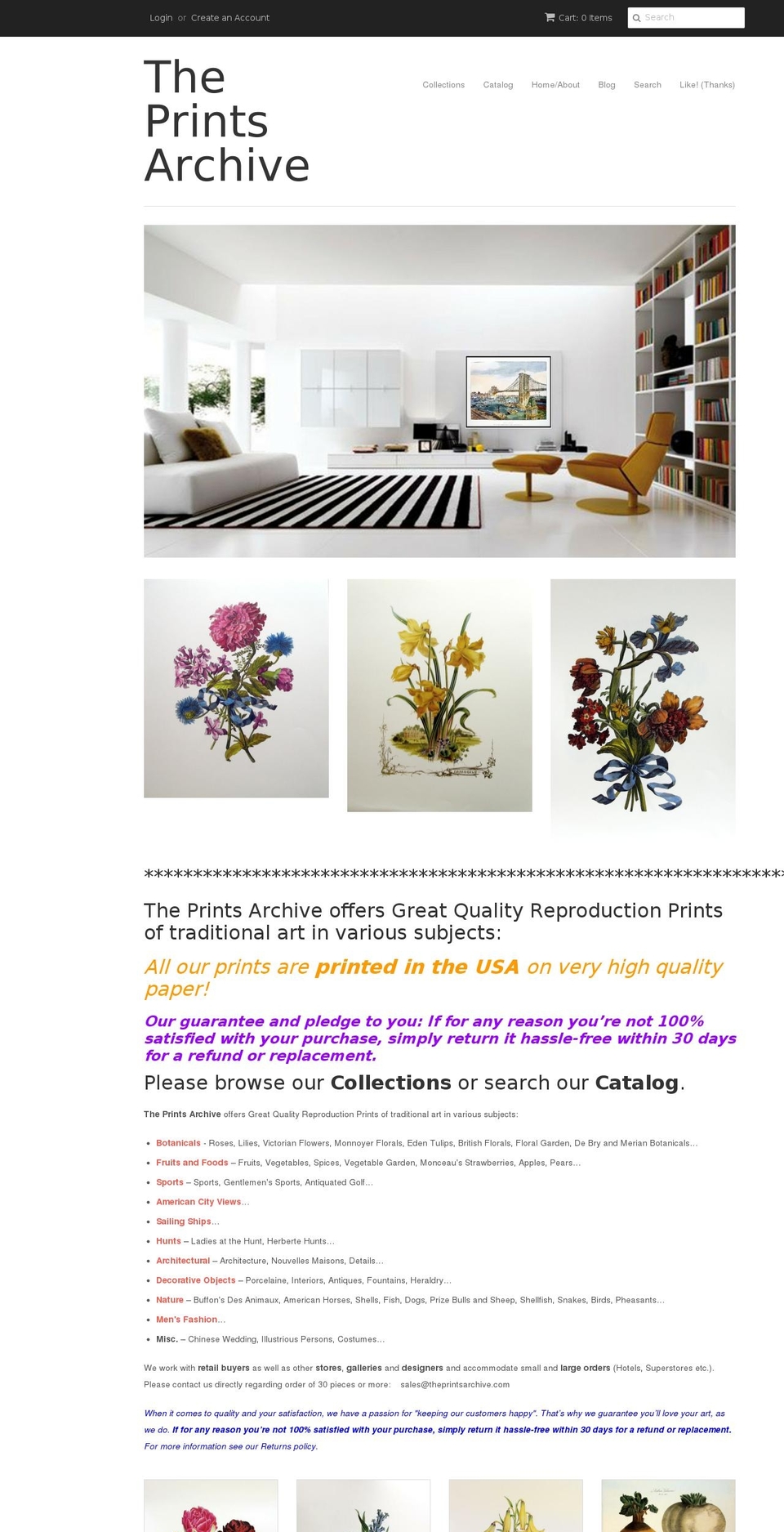 theprintsarchive.com shopify website screenshot