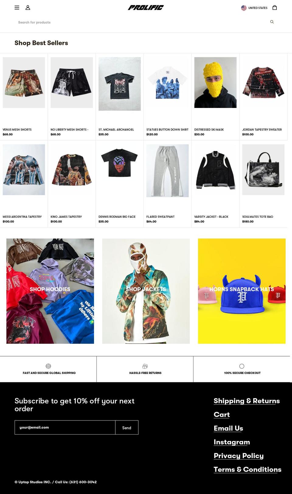 Prolific Shopify theme site example theprolificshop.com