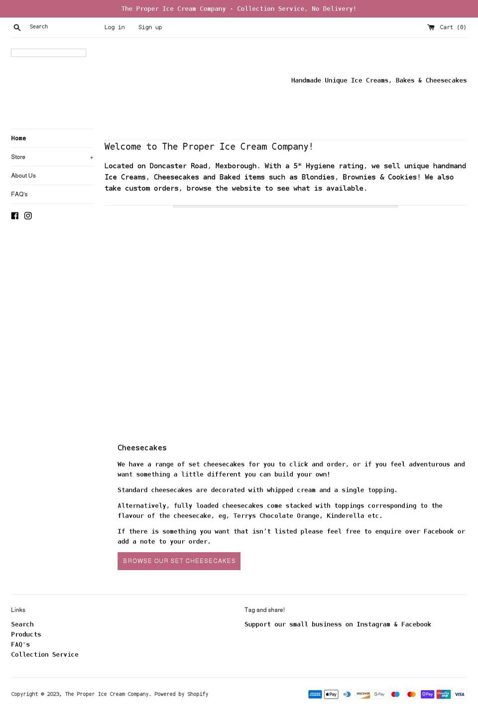 thepropericecreamcompany.co.uk shopify website screenshot