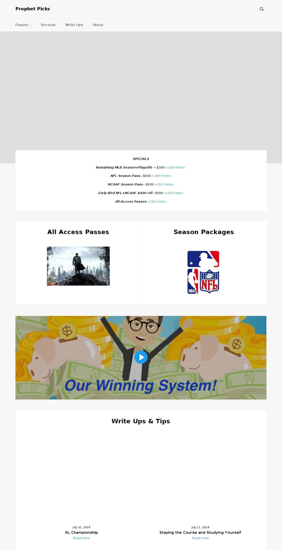 theprophetpicks.com shopify website screenshot