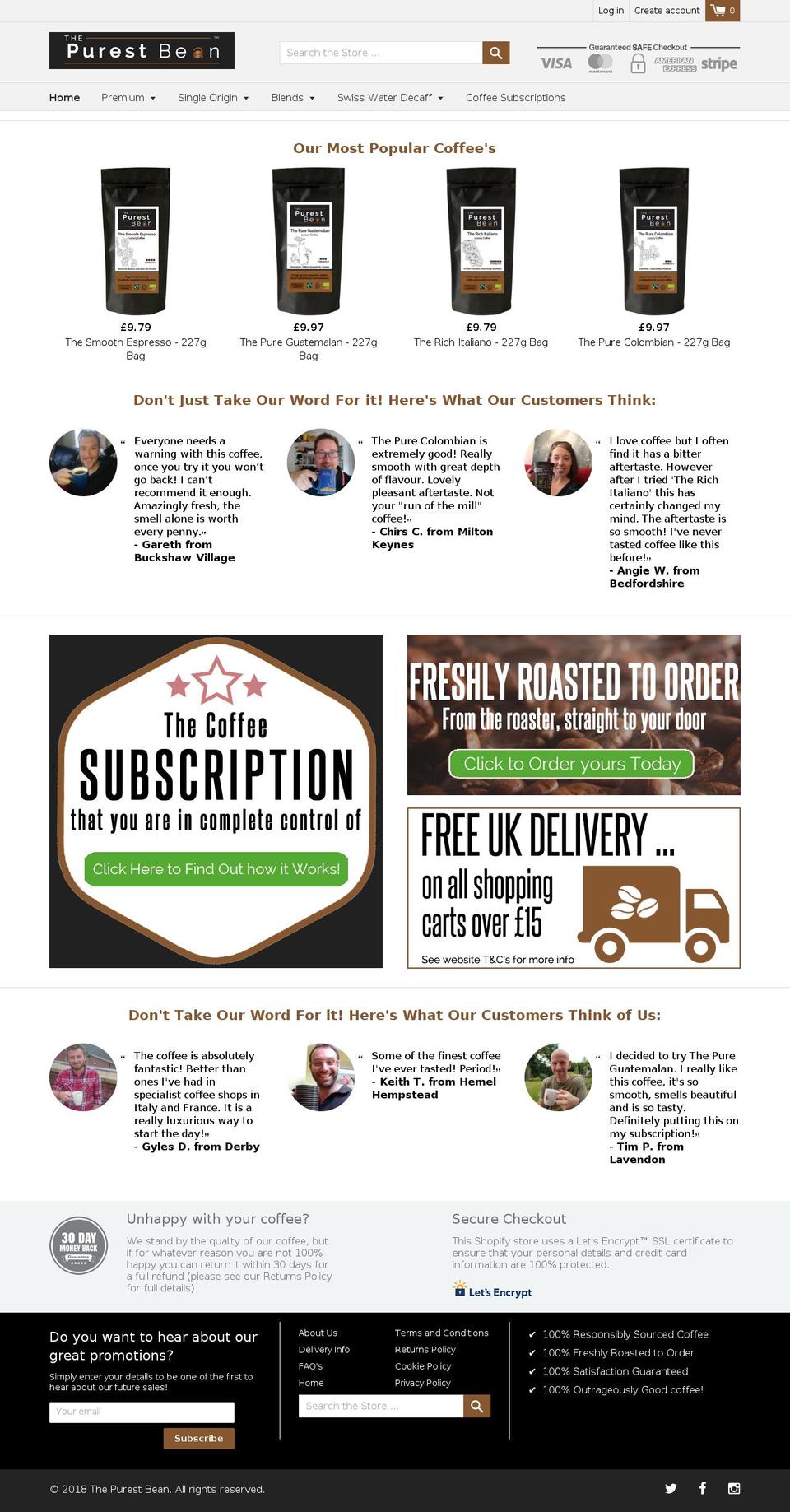 thepurestbean.com — Shopify storefront screenshot