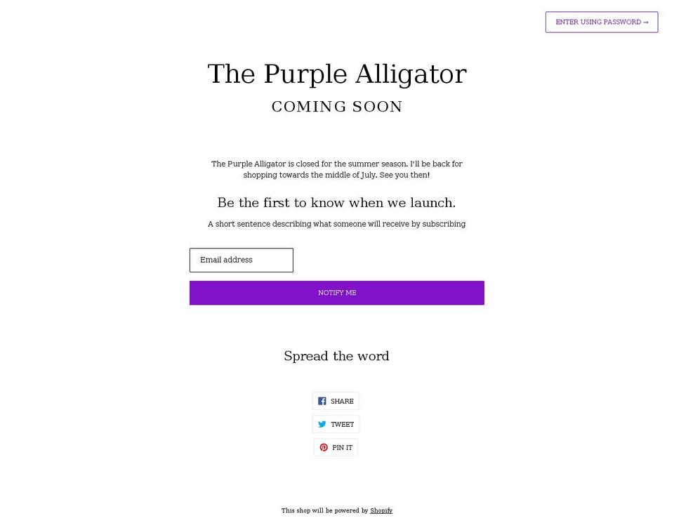 thepurplealligator.net shopify website screenshot