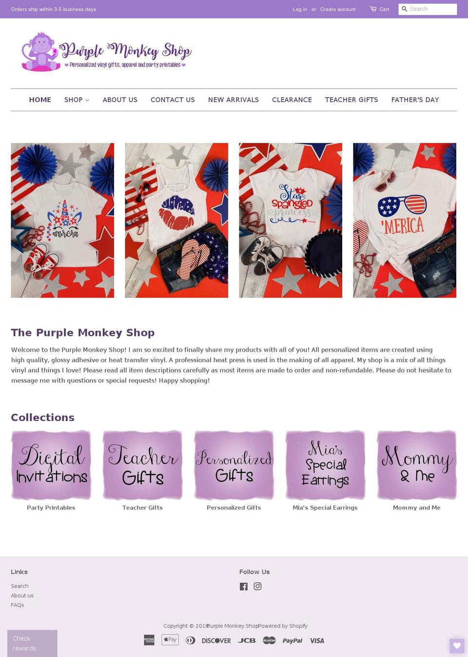 thepurplemonkeyshop.com — Shopify storefront screenshot