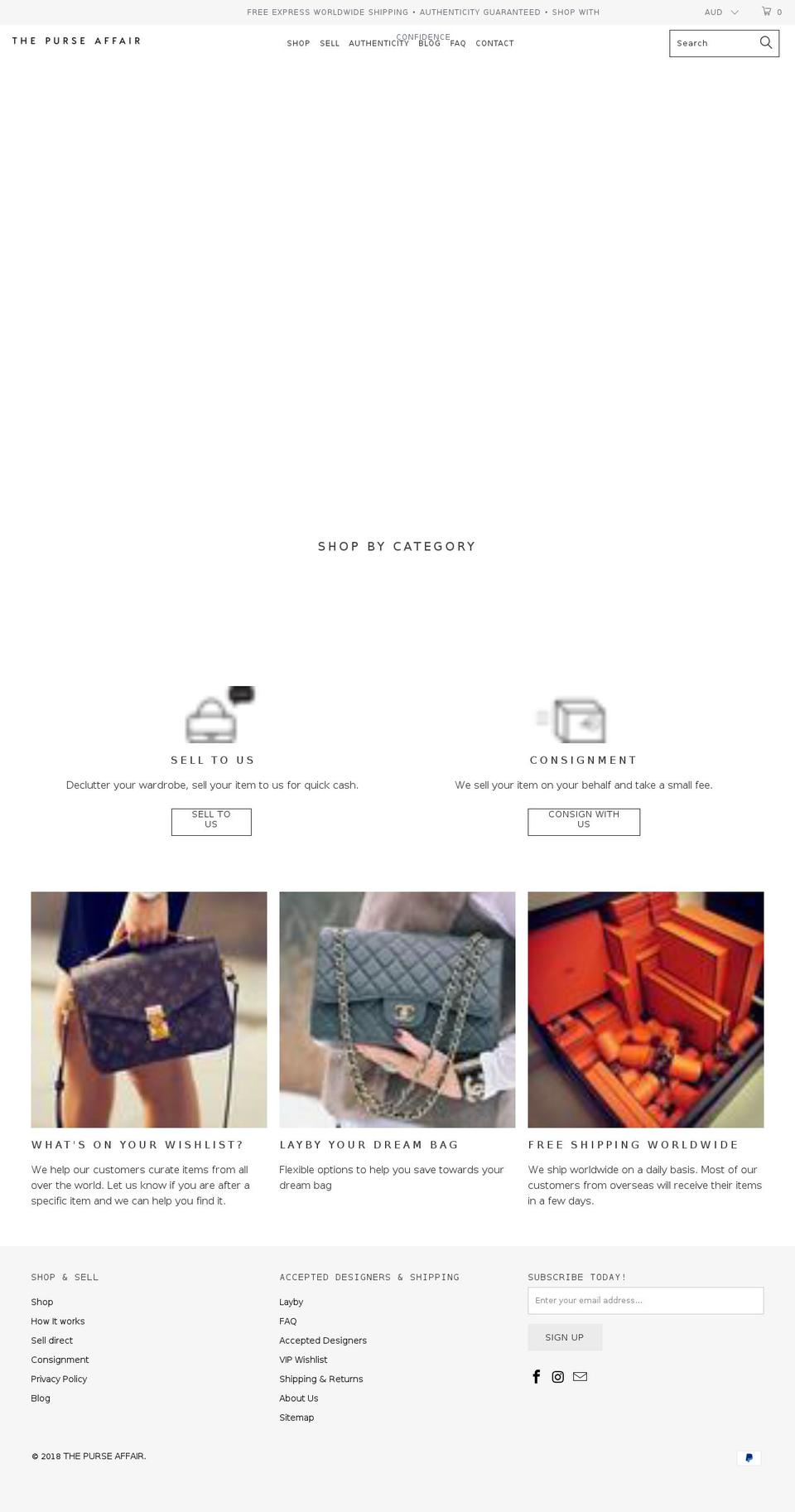 Live Version Shopify theme site example thepurseaffair.com